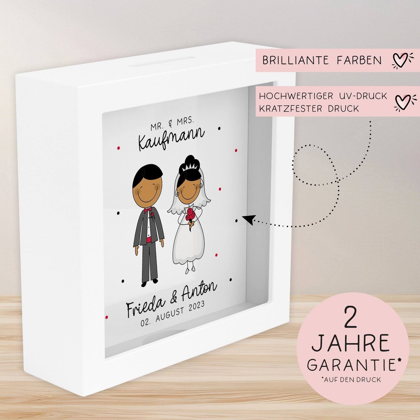 Mr und Mrs Spardose Hochzeit personalisiert Datum & Name Brautpaar Bräutigam Braut Geldgeschenk Sparschwein Hochzeitsgeschenk Geld kleinebuchstaben