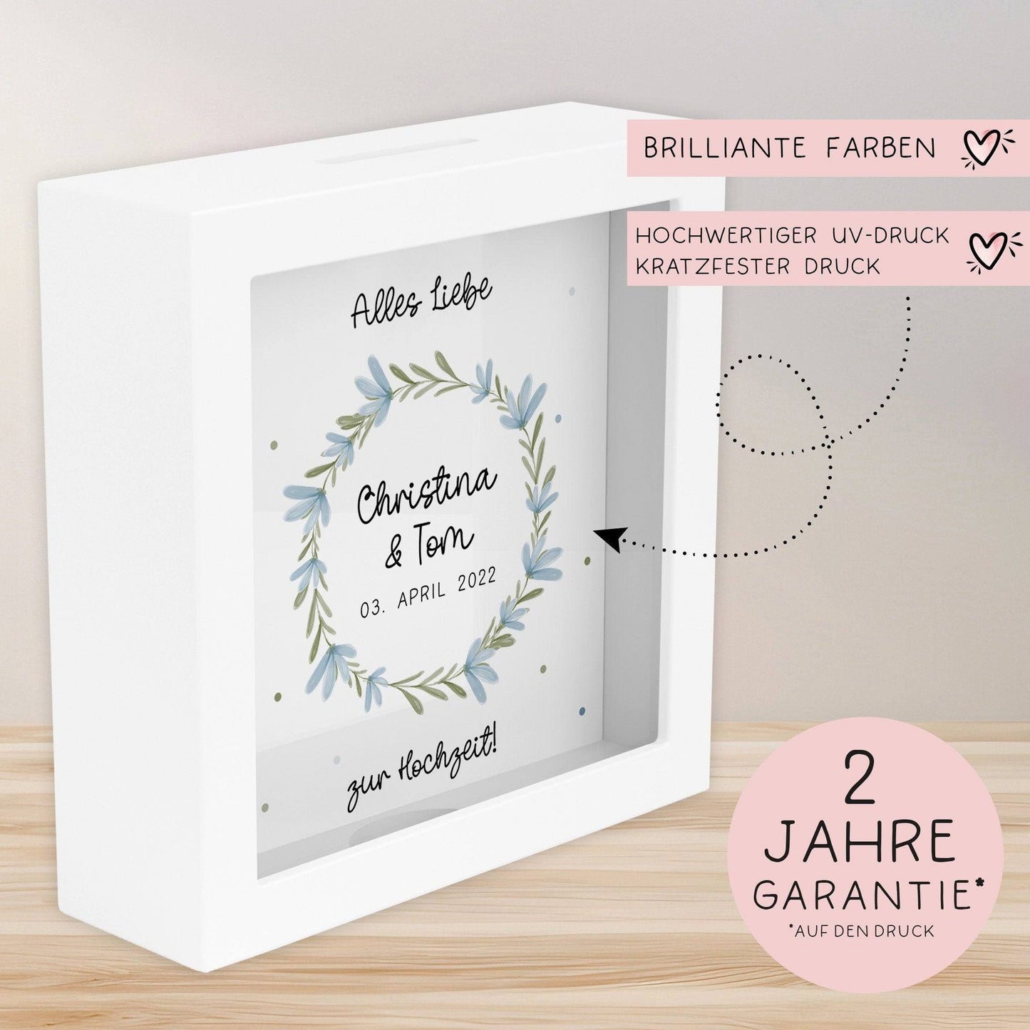 Hochzeit Spardose personalisiert Datum & Name Brautpaar Bräutigam Braut Geldgeschenk Sparschwein Hochzeitsgeschenk Geld - Holz kleinebuchstaben