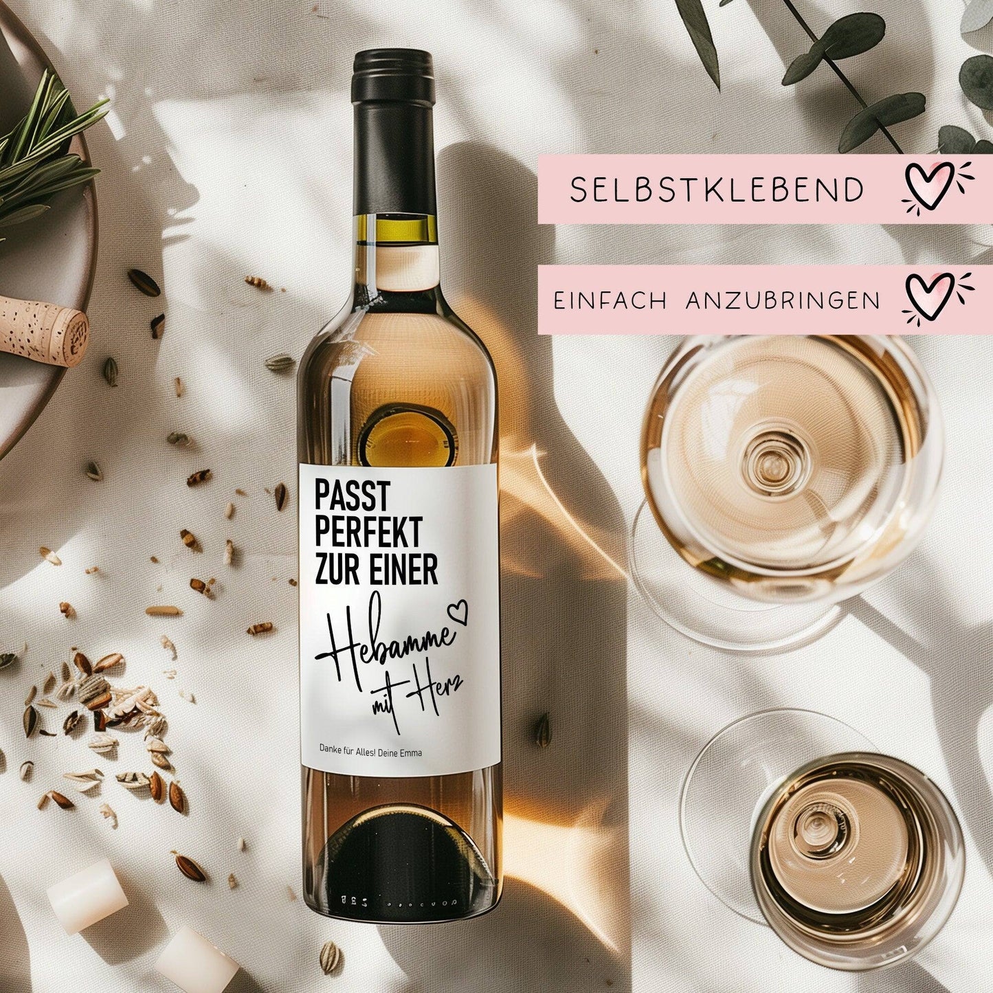 Personalisiertes Weinetikett Hebamme mit Herz Flaschenetikett Geschenk - Schwangerschaft - Geburt Geschenk - Name - Dankeschön - Etikett kleinebuchstaben