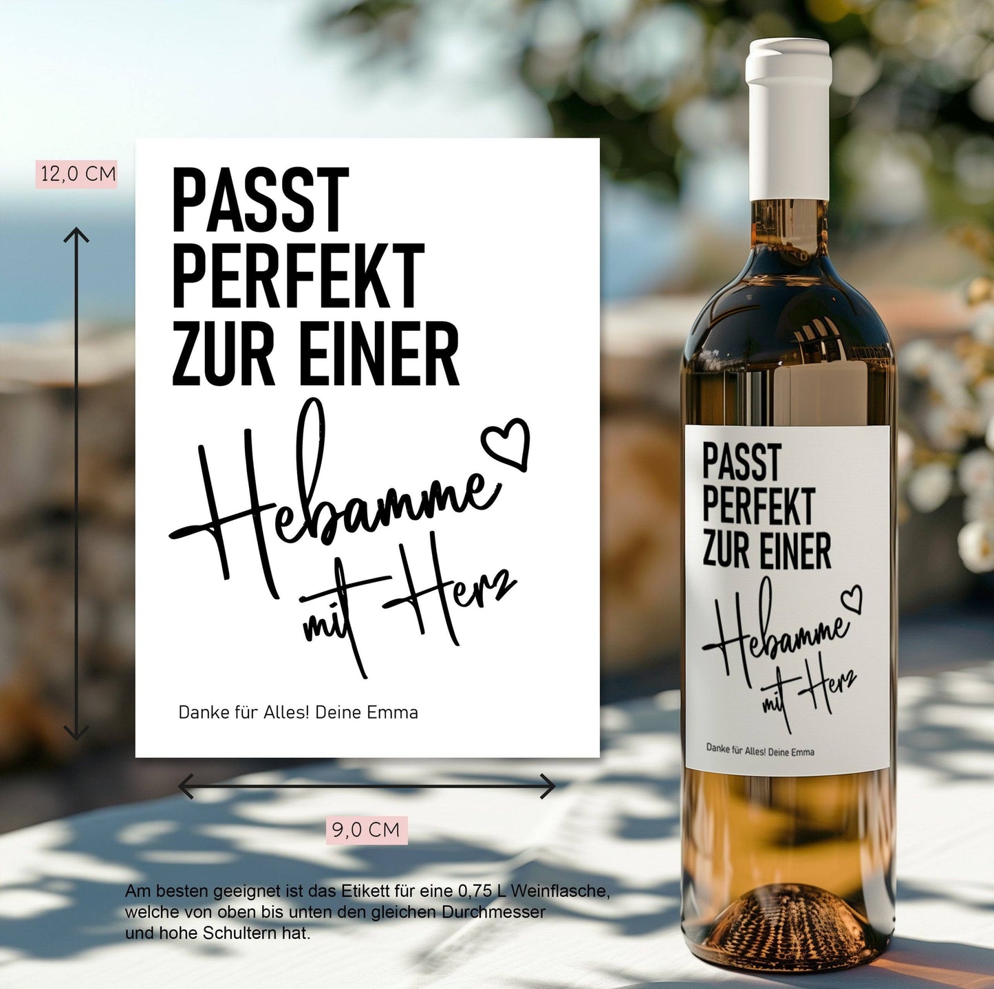 Personalisiertes Weinetikett Hebamme mit Herz Flaschenetikett Geschenk - Schwangerschaft - Geburt Geschenk - Name - Dankeschön - Etikett kleinebuchstaben