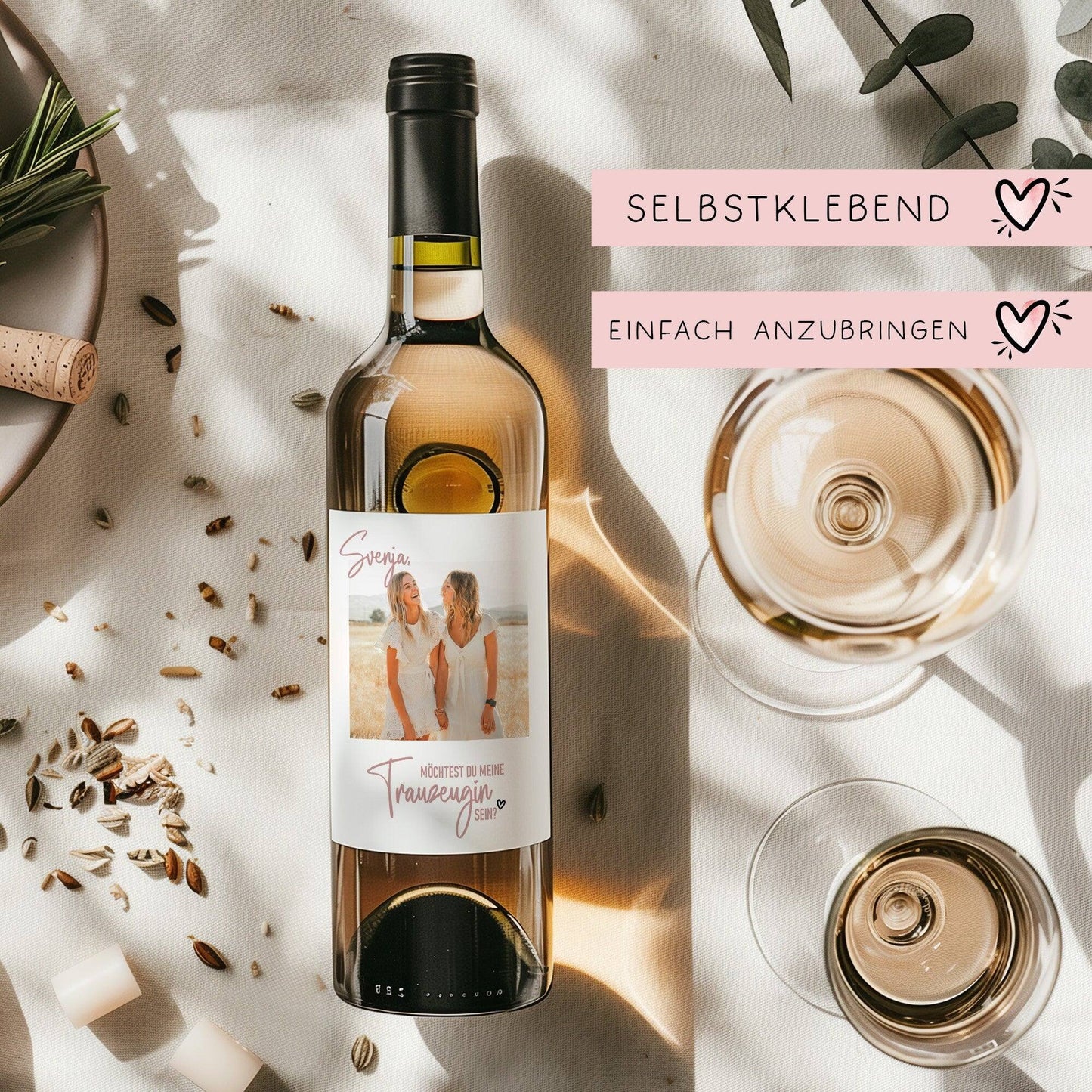 Personalisiertes Weinetikett "Möchtest Du meine Trauzeugin sein?" Flaschenetikett mit Name und Foto, besonderes Geschenk für Freundinnen. kleinebuchstaben