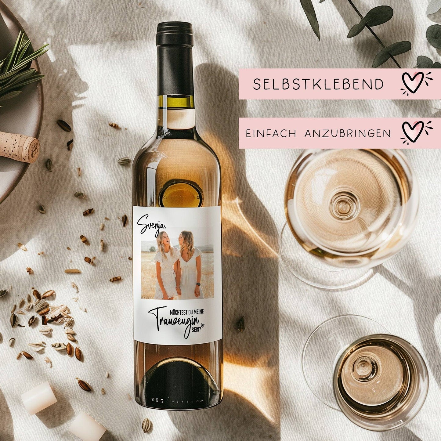 Personalisiertes Weinetikett "Möchtest Du meine Trauzeugin sein?" Flaschenetikett mit Name und Foto, besonderes Geschenk für Freundinnen. kleinebuchstaben