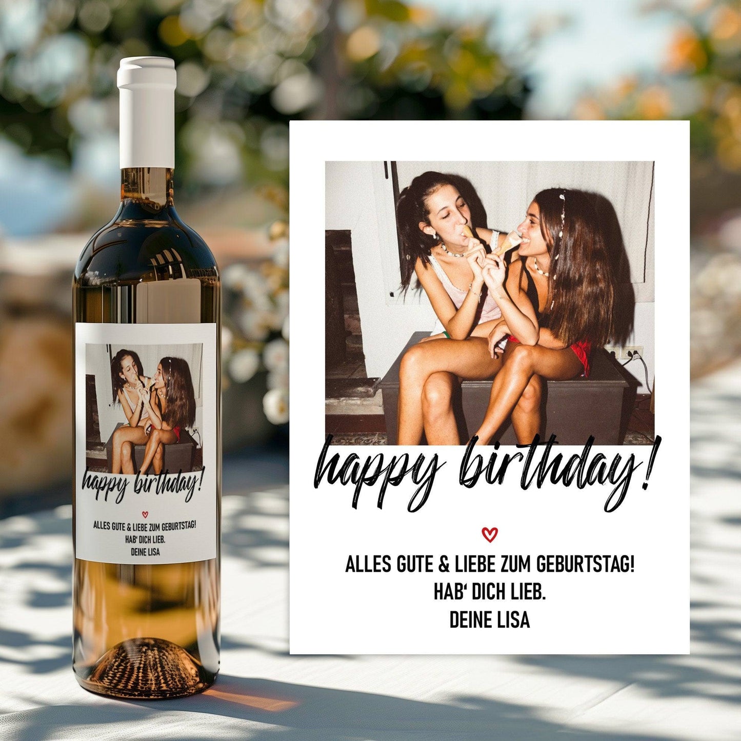 Personalisiertes - Weinetikett Geburtstags-Flaschenetikett "Happy Birthday" mit Foto & Namen - Geschenk zum Geburtstag - schwarz kleinebuchstaben