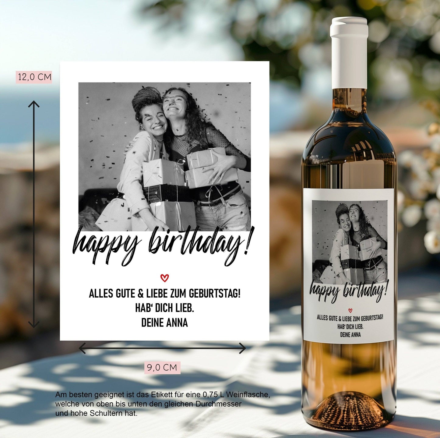 Personalisiertes - Weinetikett Geburtstags-Flaschenetikett "Happy Birthday" mit Foto & Namen - Schwarz kleinebuchstaben