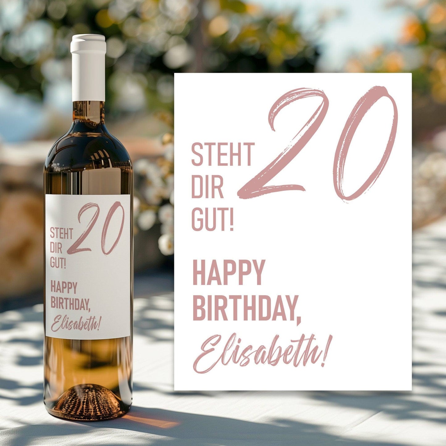 Weinetikett personalisiert, Geburtstags - Weinetikett für runde Geburtstage 20. 30. 40. 50. 60. Geburtstag - Rosa kleinebuchstaben 20. - Rosa Versand per Post