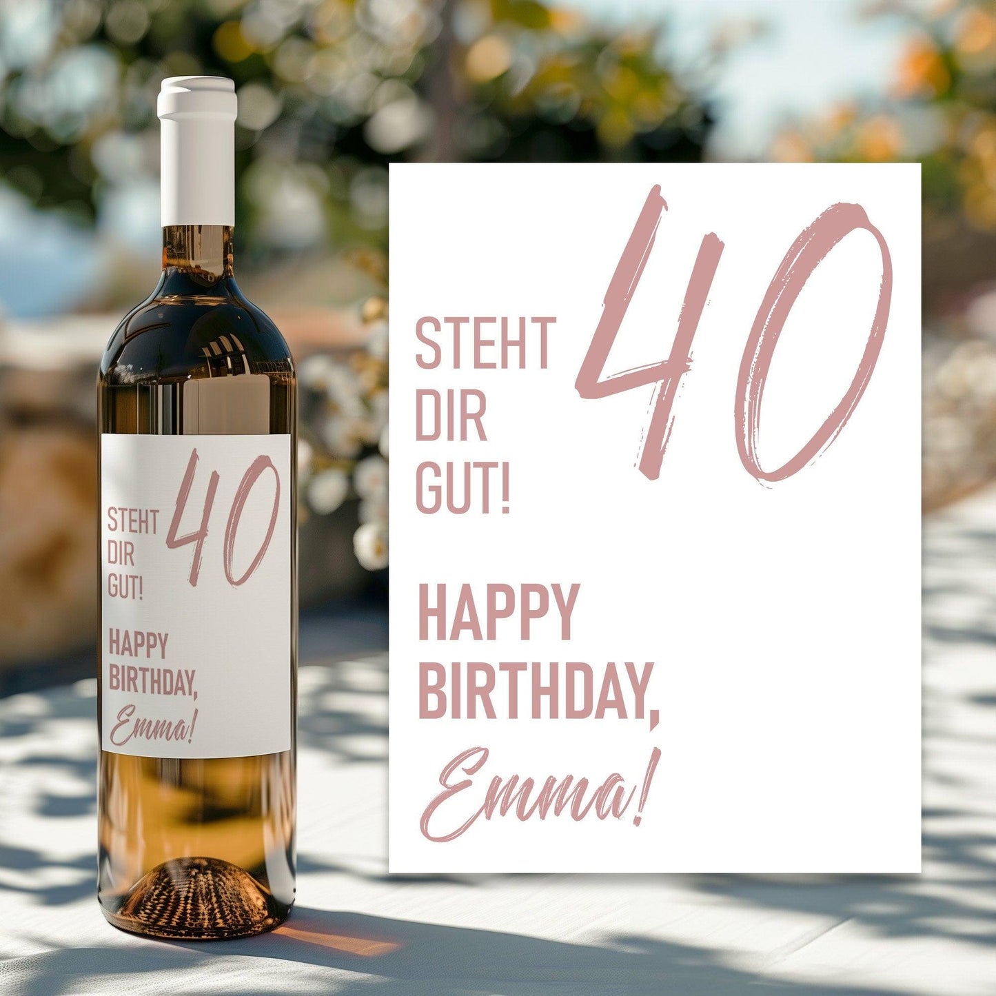 Weinetikett personalisiert, Geburtstags - Weinetikett für runde Geburtstage 20. 30. 40. 50. 60. Geburtstag - Rosa kleinebuchstaben 40. - Rosa Versand per Post