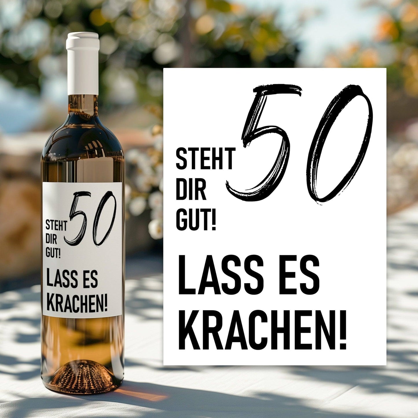 Weinetikett runder Geburtstag 20 30 40 50 60, Flaschenetikett für Weinflaschen, ideales Geschenk für Weinliebhaber - Schwarz kleinebuchstaben 50. - Schwarz Versand per Post