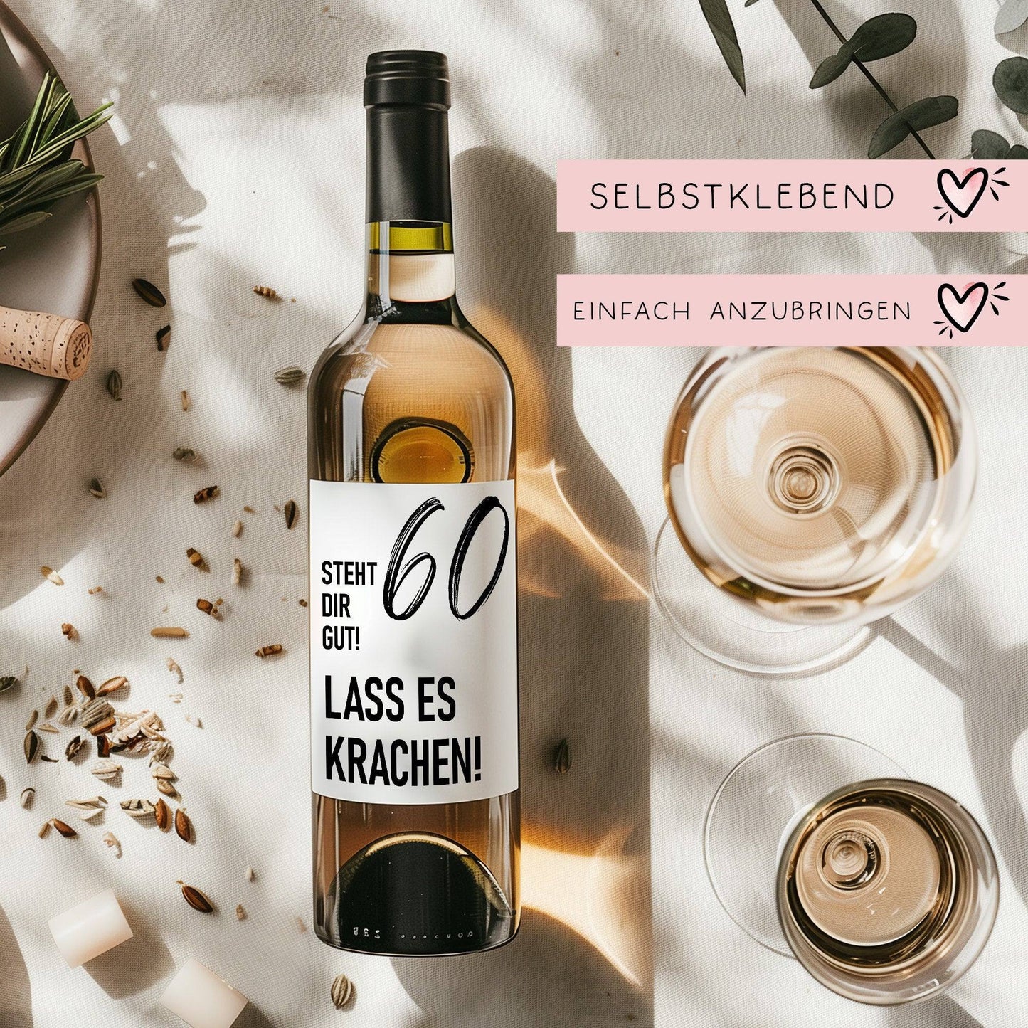 Weinetikett runder Geburtstag 20 30 40 50 60, Flaschenetikett für Weinflaschen, ideales Geschenk für Weinliebhaber - Schwarz kleinebuchstaben
