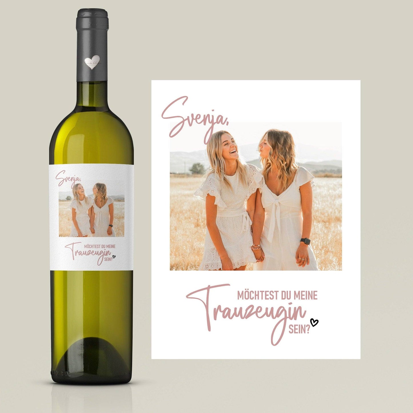 Personalisiertes Weinetikett "Möchtest Du meine Trauzeugin sein?" Flaschenetikett mit Name und Foto, besonderes Geschenk für Freundinnen. kleinebuchstaben