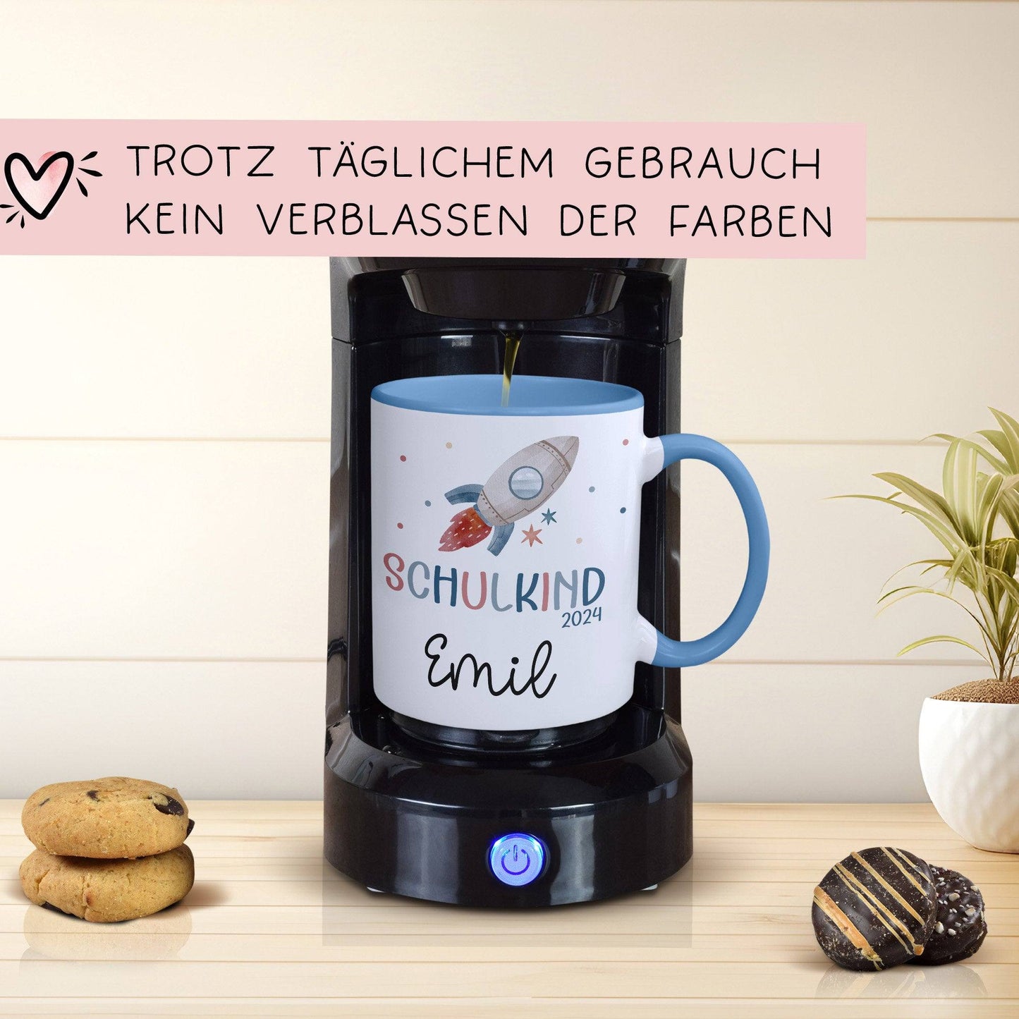 Schulkind 2024 Rakete Tasse Personalisiert mit Wunschnamen Kindertasse mit Namen zur Einschulung kleinebuchstaben