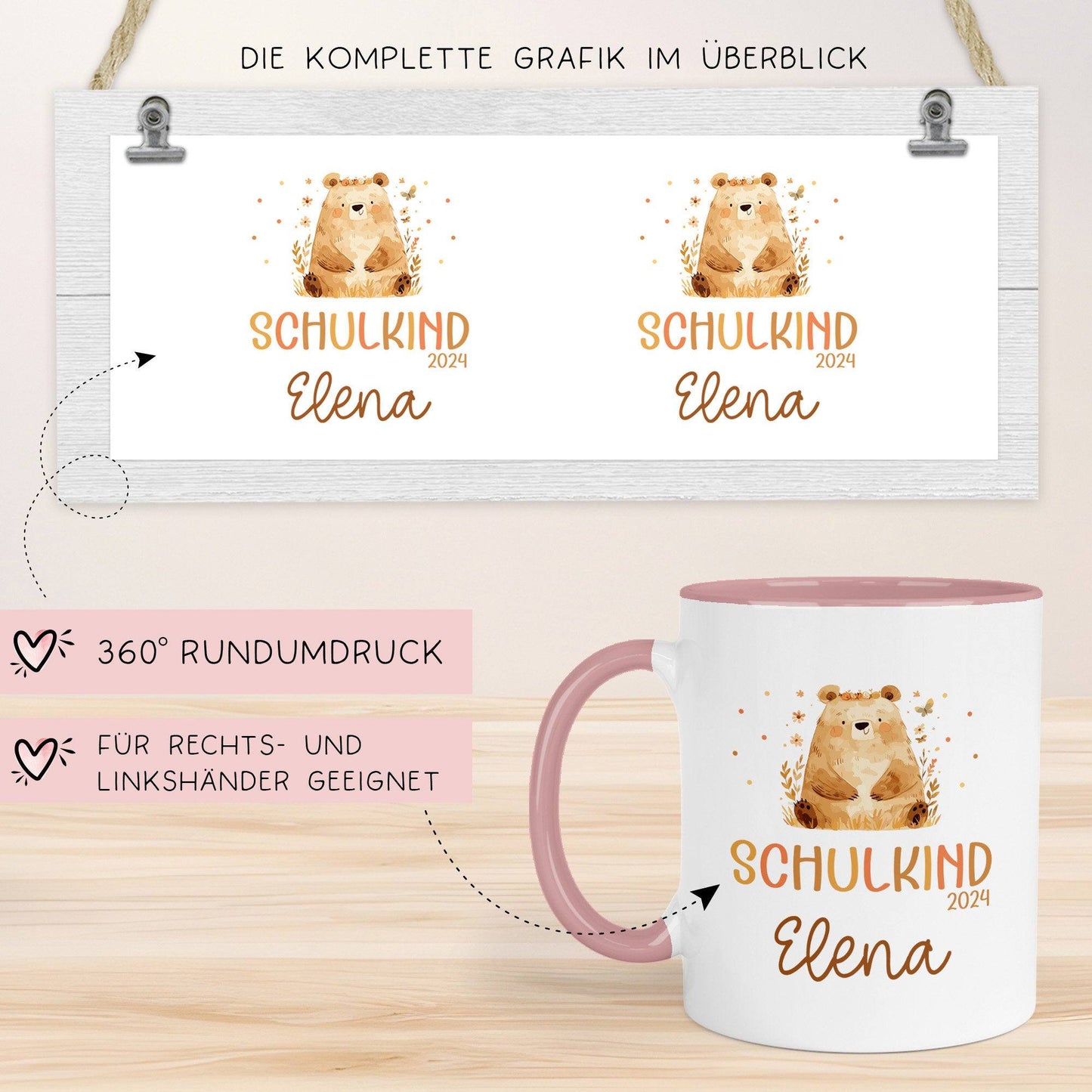 Bär Kindertasse Schulkind 2024 Name Kakao Tasse Kind Kindergeschirr personalisiert Kinder Geschenk Geburtstagsgeschenk kleinebuchstaben