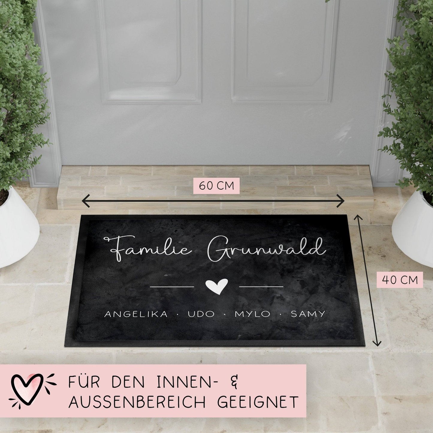 Personalisierte Fußmatte - Fussmatte Nachnamen Vornamen Wunschnamen | 60x40 cm | Geschenkidee zum Umzug, Einzug für Familien, Umzug kleinebuchstaben