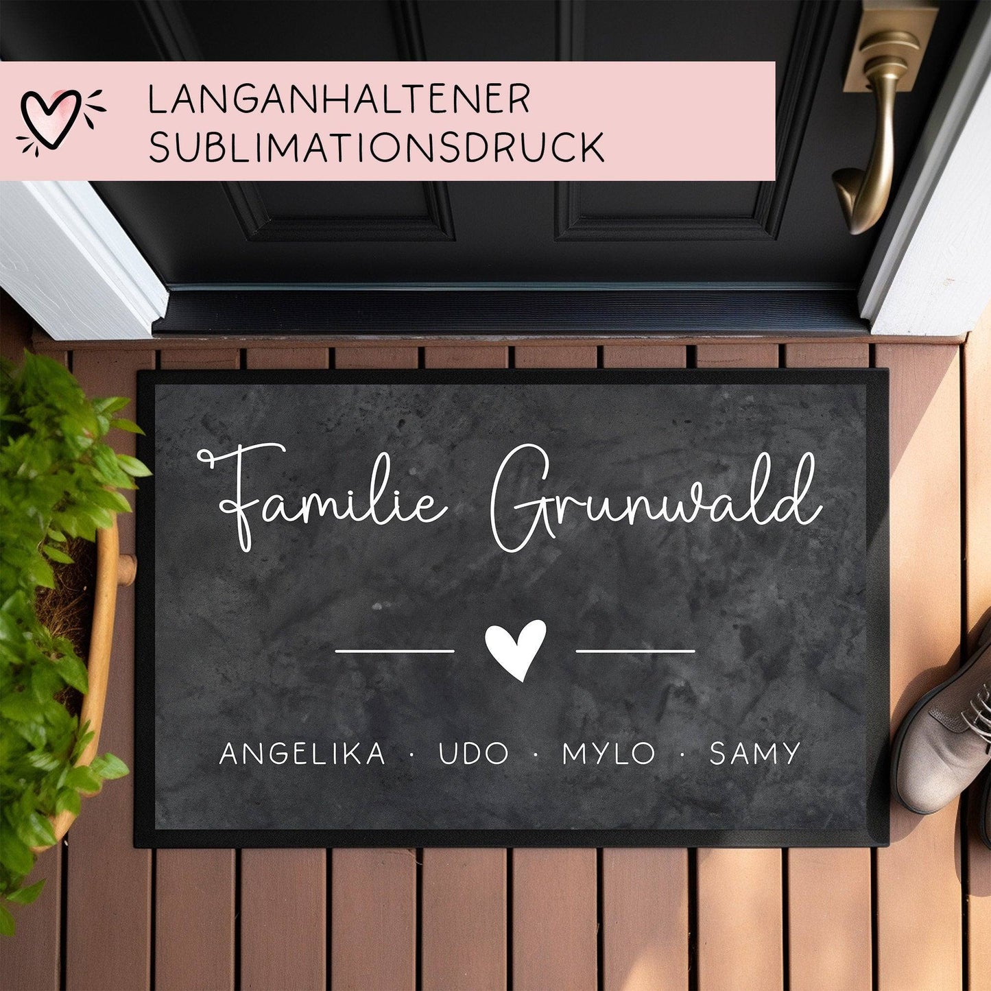 Personalisierte Fußmatte - Fussmatte Nachnamen Vornamen Wunschnamen | 60x40 cm | Geschenkidee zum Umzug, Einzug für Familien, Umzug kleinebuchstaben