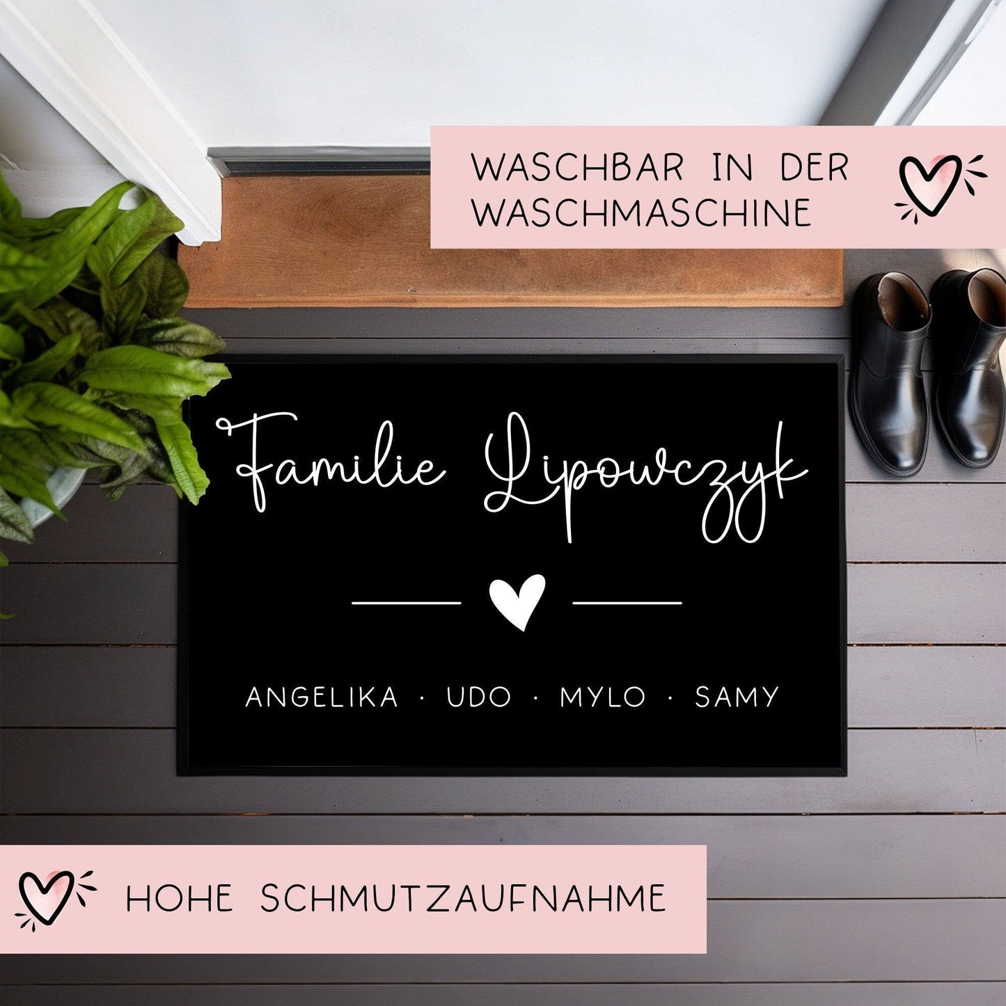 Personalisierte Fußmatte - Fussmatte Nachnamen Vornamen Wunschnamen | 60x40 cm | Geschenkidee zum Umzug, Einzug für Familien, Umzug kleinebuchstaben