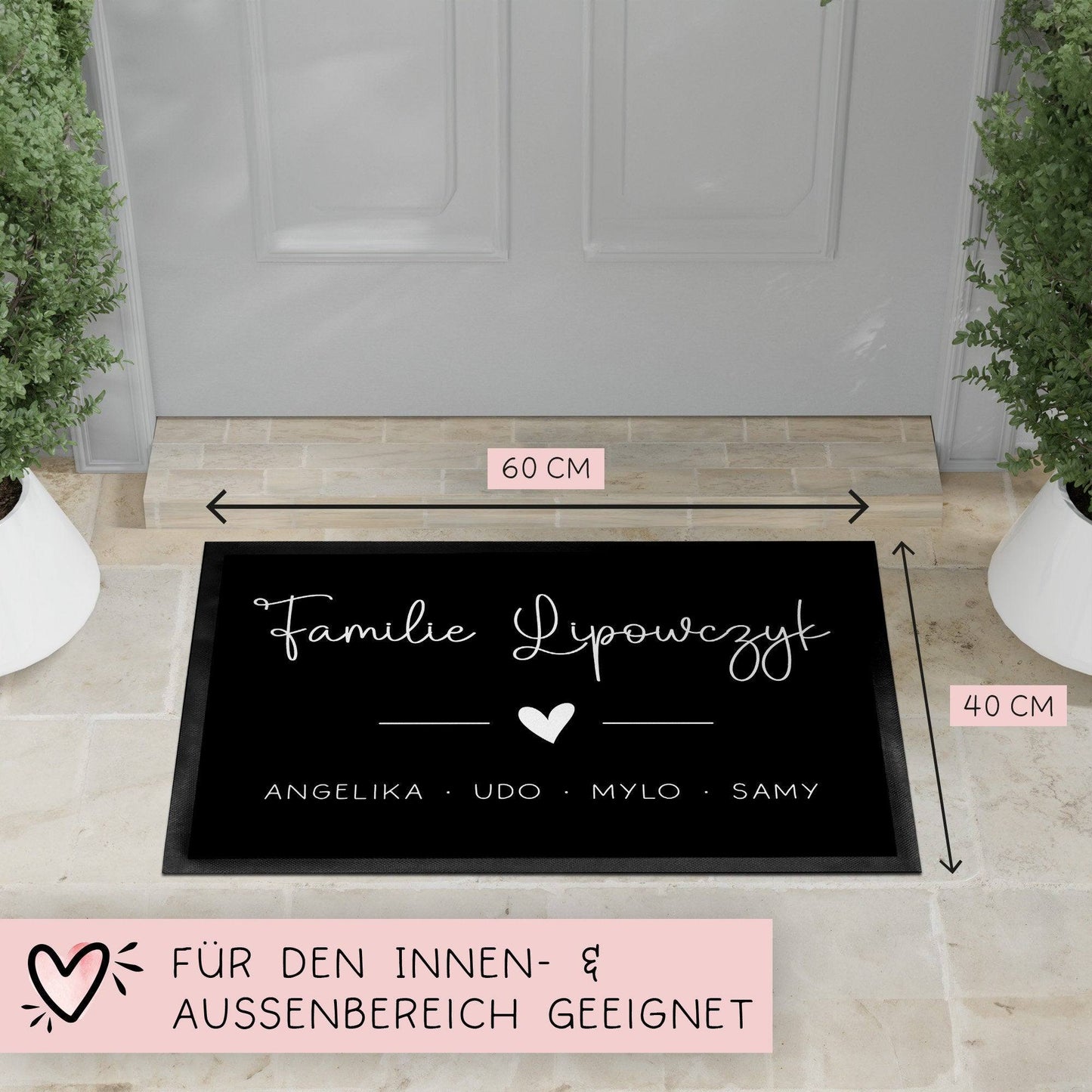Personalisierte Fußmatte - Fussmatte Nachnamen Vornamen Wunschnamen | 60x40 cm | Geschenkidee zum Umzug, Einzug für Familien, Umzug kleinebuchstaben