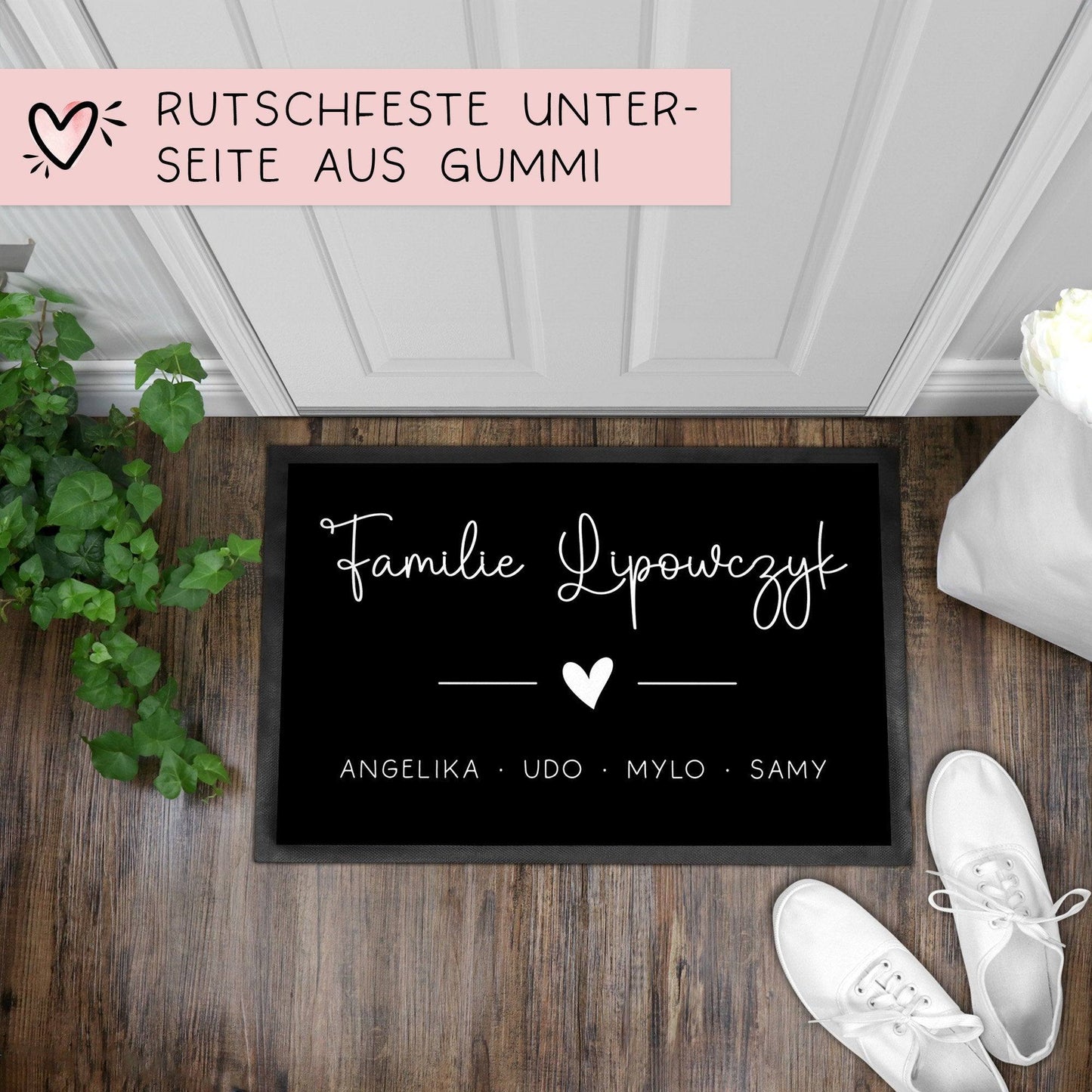 Personalisierte Fußmatte - Fussmatte Nachnamen Vornamen Wunschnamen | 60x40 cm | Geschenkidee zum Umzug, Einzug für Familien, Umzug kleinebuchstaben