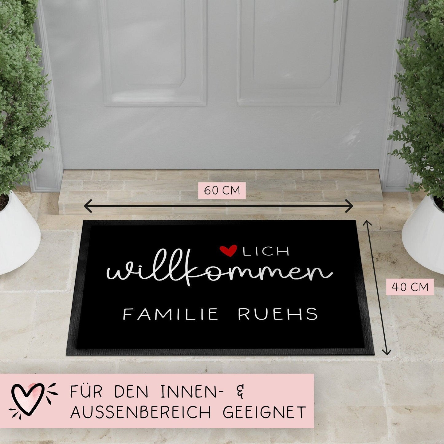 Personalisierte Fußmatte - Herzlich Willkommen - Vornamen - Wunschname - Türmatte Fußabtreter Schmutzfangmatte - Dünn - Rutschfest - Umzug kleinebuchstaben