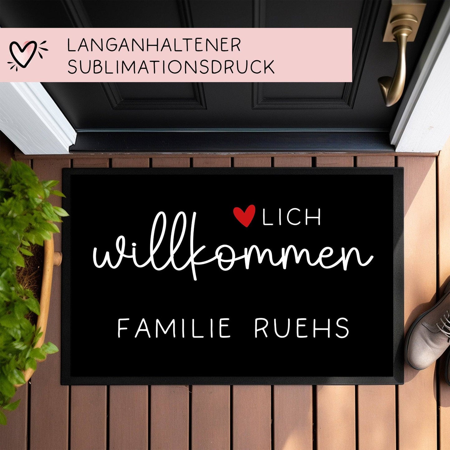 Personalisierte Fußmatte - Herzlich Willkommen - Vornamen - Wunschname - Türmatte Fußabtreter Schmutzfangmatte - Dünn - Rutschfest - Umzug kleinebuchstaben