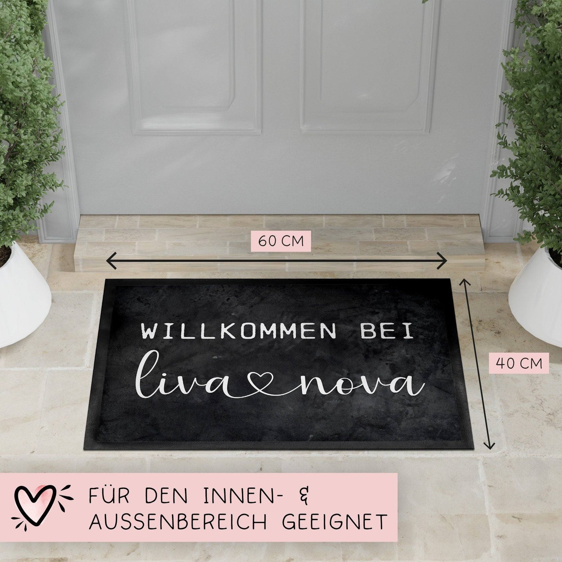 Personalisierte Fußmatte - Willkommen bei - Vornamen - Wunschname - Türmatte Fußabtreter Schmutzfangmatte - Dünn - Rutschfest - Umzug  kleinebuchstaben