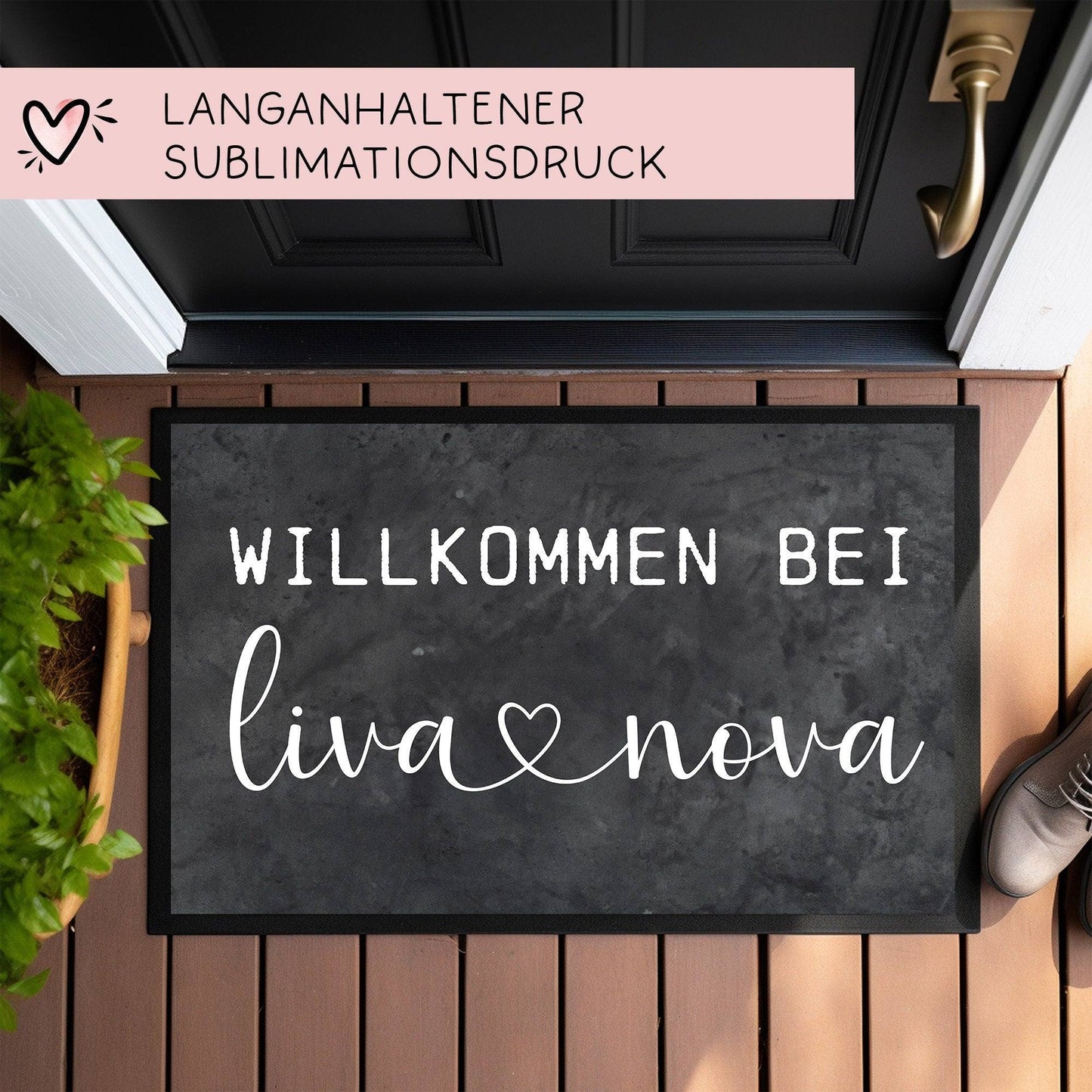 Personalisierte Fußmatte - Willkommen bei - Vornamen - Wunschname - Türmatte Fußabtreter Schmutzfangmatte - Dünn - Rutschfest - Umzug kleinebuchstaben