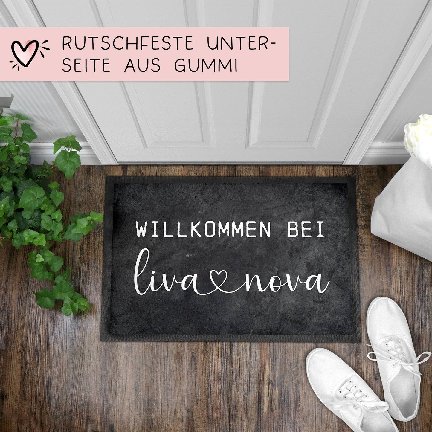 Personalisierte Fußmatte - Willkommen bei - Vornamen - Wunschname - Türmatte Fußabtreter Schmutzfangmatte - Dünn - Rutschfest - Umzug kleinebuchstaben