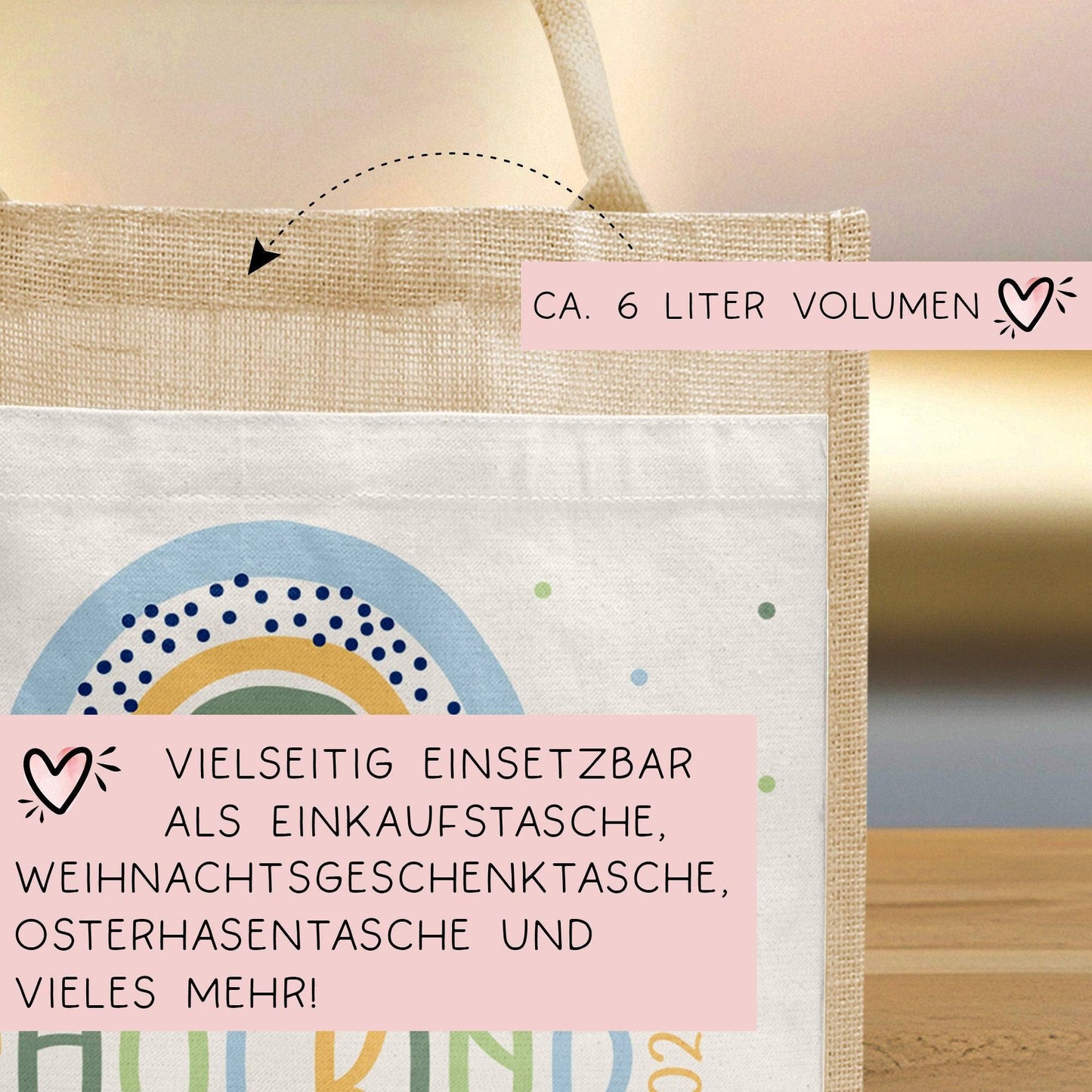 Schulkind 2024 Tasche , Regenbogen Blau Schultasche, Geschenk Einschulung, Schultüte, personalisierte Jutetasche, Einschulungsgeschenk Jungs kleinebuchstaben