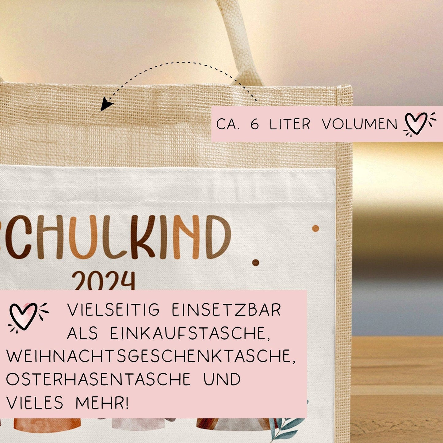Schulkind Tasche 2024, Waldtiere Bär, Eule Fuchs Igel, Geschenk Einschulung, Schultüte, personalisierte Jutetasche, Einschulungsgeschenk kleinebuchstaben
