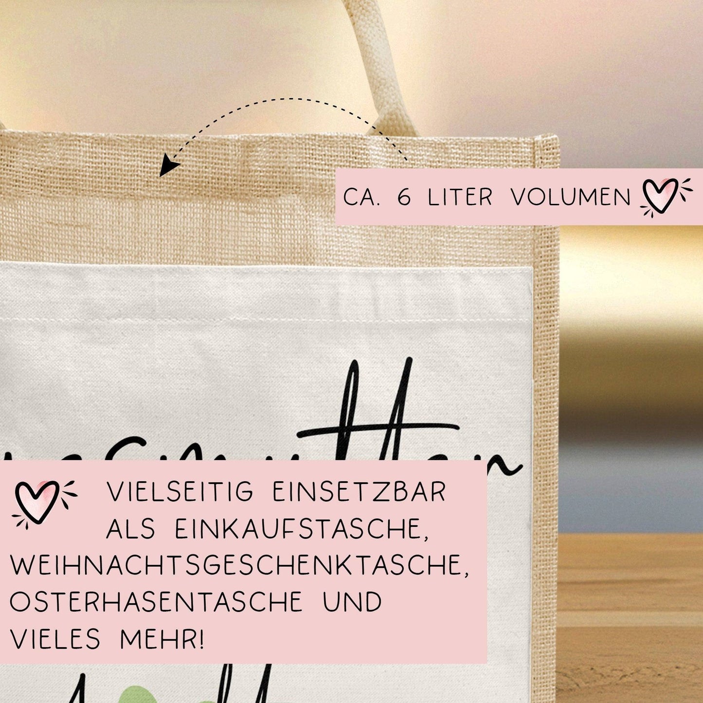 Tagesmutter mit Herz Tasche mit Namen - kleines Geschenk - Dankeschön Juteasche Abschiedsgeschenk - Beste Tagesmutter mit Wunschtext kleinebuchstaben