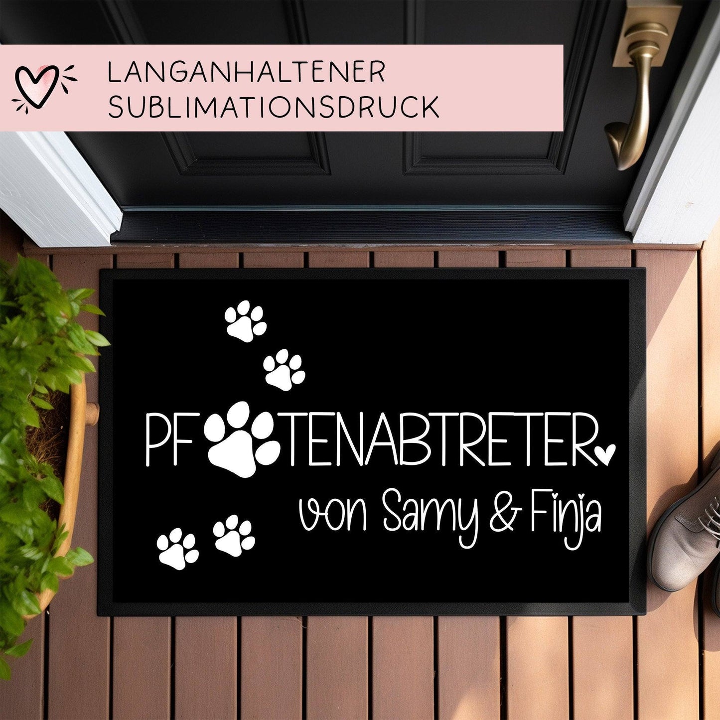 Fußmatte Hund Pfotenabtreter Personalisiert mit Namen & Pfoten der Haustiere | Hund Katze Geschenk Geburtstag | Willkommen Türmatte kleinebuchstaben