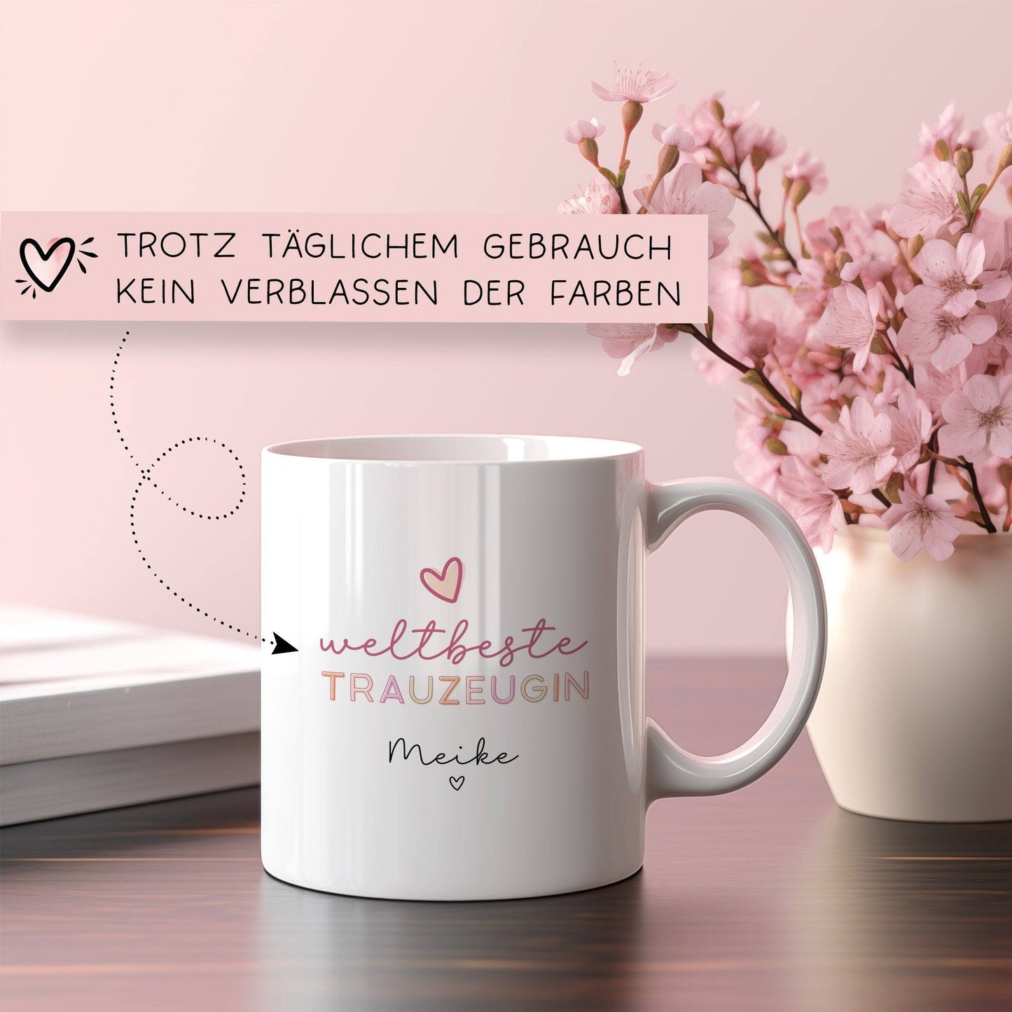 Weltbeste Trauzeugin Tasse mit Namen - Geschenk personalisiert Geschenk Trauzeugin Brautjungfer zum Geburtstag, Ostern, Weihnachten kleinebuchstaben Weltbeste Trauzeugin Innen & Henkel Weiß