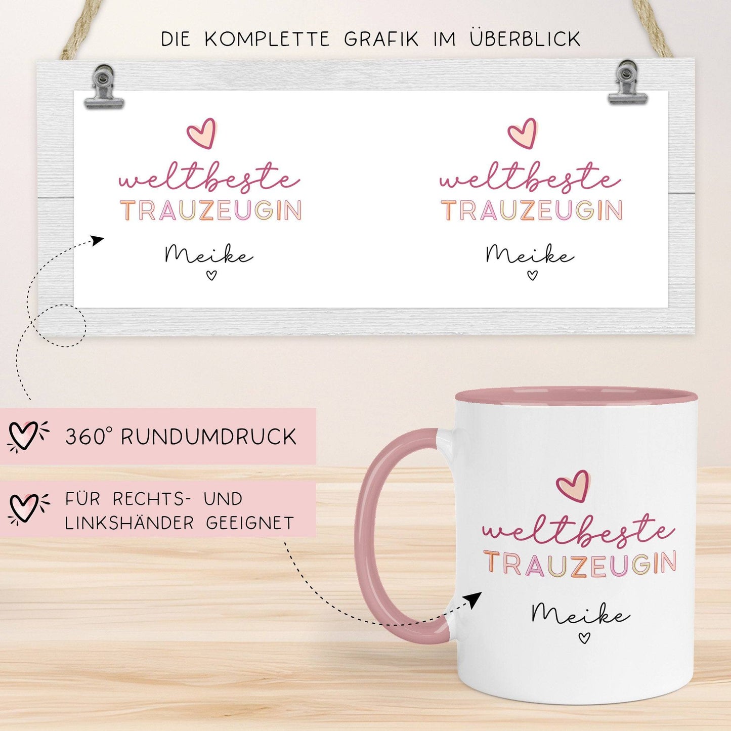 Weltbeste Trauzeugin Tasse mit Namen - Geschenk personalisiert Geschenk Trauzeugin Brautjungfer zum Geburtstag, Ostern, Weihnachten kleinebuchstaben