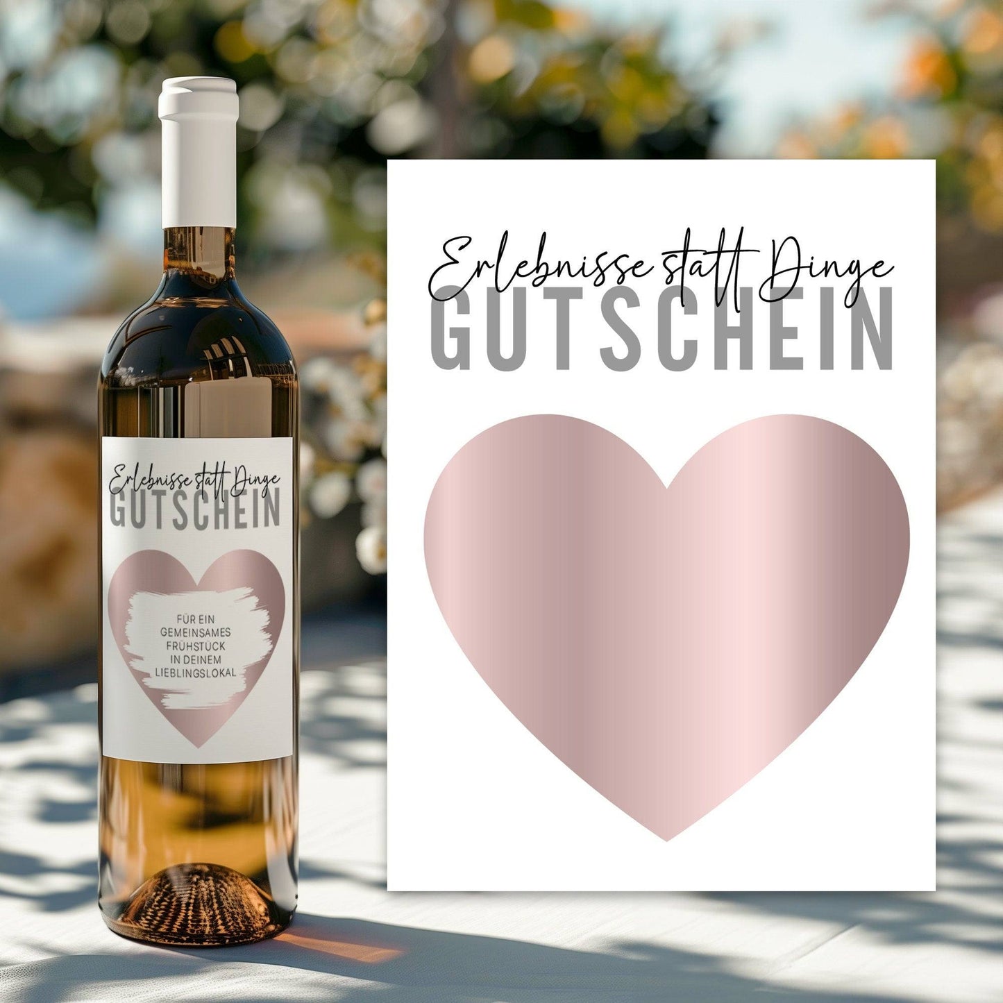 Weinflaschen-Etikett | Erlebnisse statt Dinge Gutschein | Personalisiertes Wein Flaschen Etikett | Rubbellos Weinetikett Weihnachten kleinebuchstaben