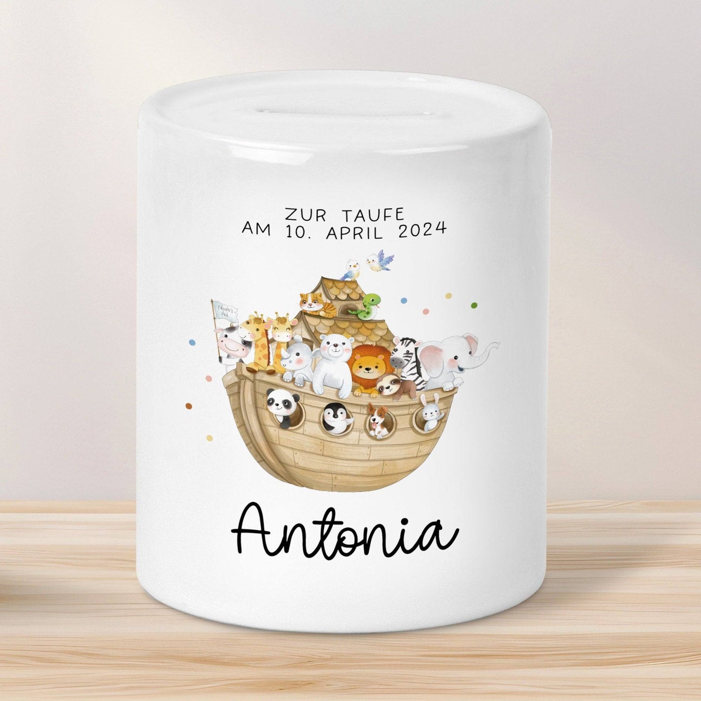 Arche Noah Spardose mit Name Taufgeschenk Spardose Kind Geldgeschenk Taufe Geschenke Babygeschenke Baby personalisiert Geburt Geschenke kleinebuchstaben