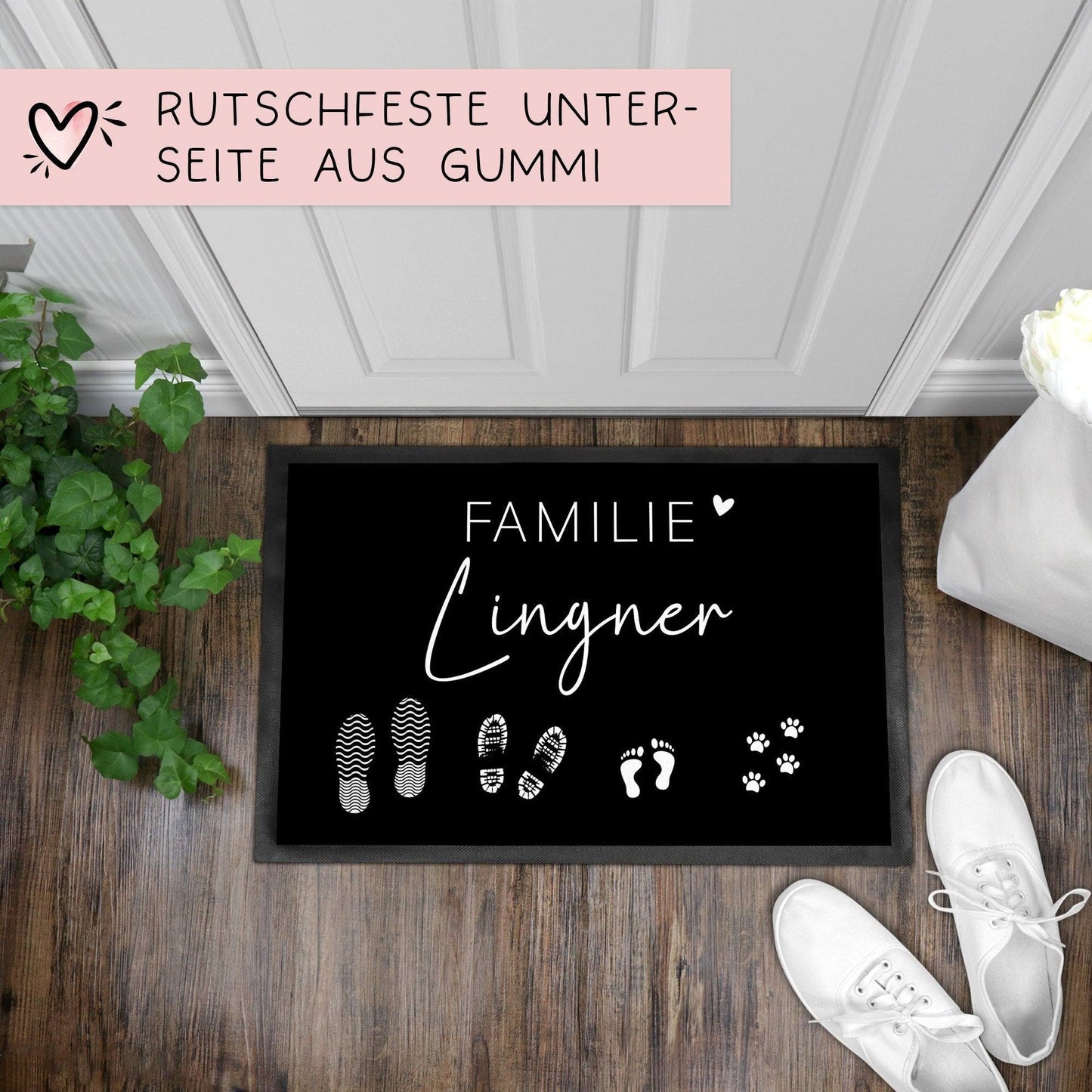 Personalisierte Fußmatte - Fußmatte | personalisierbar mit Familiennamen | Fußabdrücke | 60x40 cm | Geschenkidee zum Umzug, Einzug kleinebuchstaben