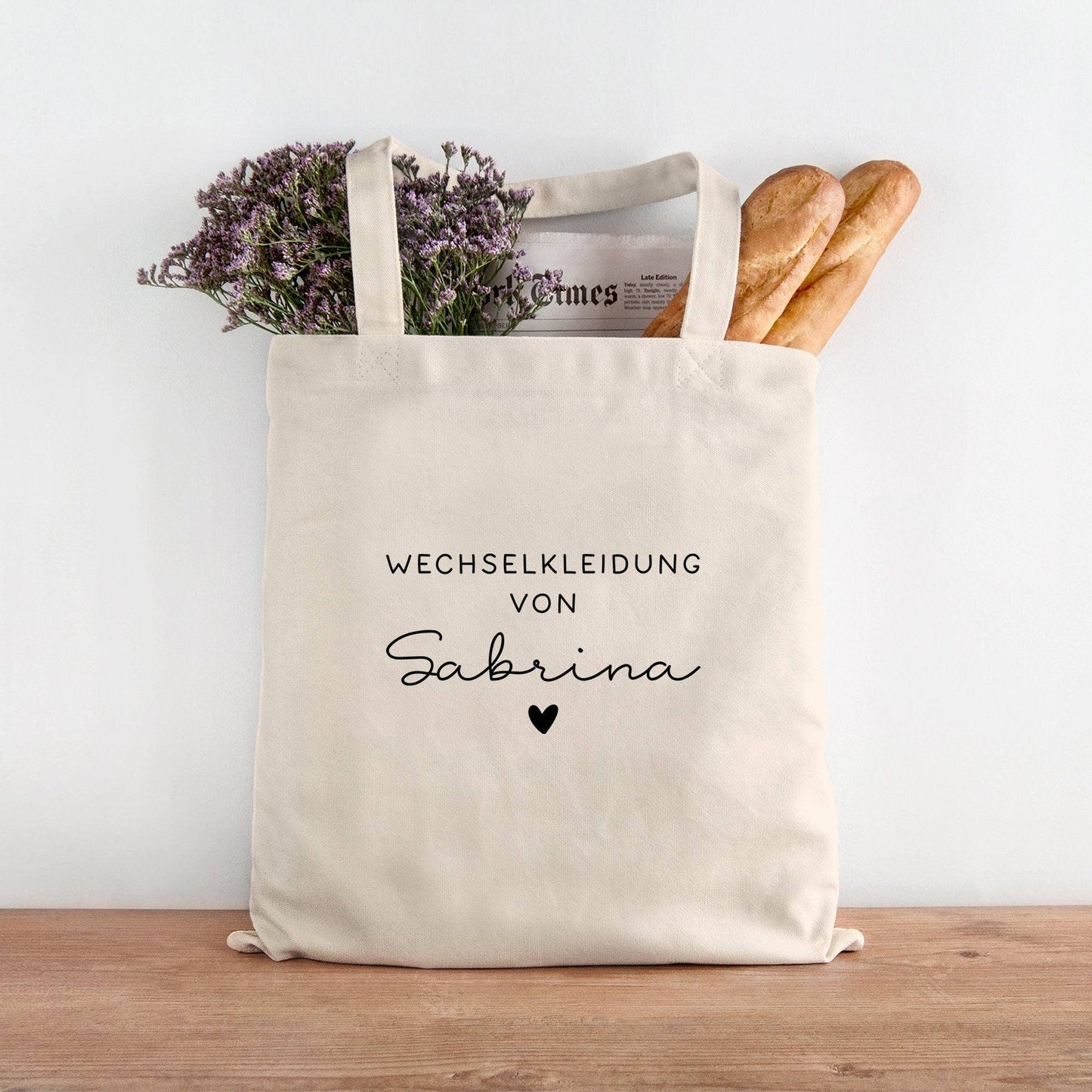 Wechselkleidung-Beutel für die Kita mit Namen - Wechselwäsche-Tasche - Stoffbeutel - Personalisiert mit Namen - Tragetasche - Henkeltasche kleinebuchstaben