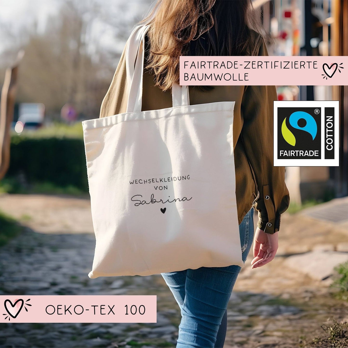 Wechselkleidung-Beutel für die Kita mit Namen - Wechselwäsche-Tasche - Stoffbeutel - Personalisiert mit Namen - Tragetasche - Henkeltasche kleinebuchstaben