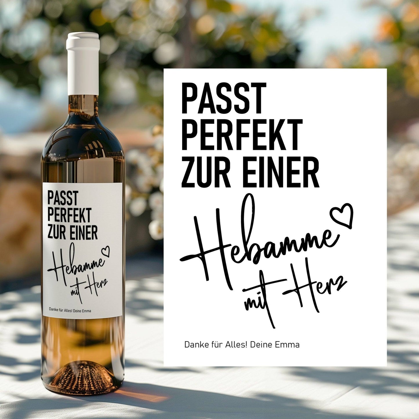 Personalisiertes Weinetikett Hebamme mit Herz Flaschenetikett Geschenk - Schwangerschaft - Geburt Geschenk - Name - Dankeschön - Etikett kleinebuchstaben