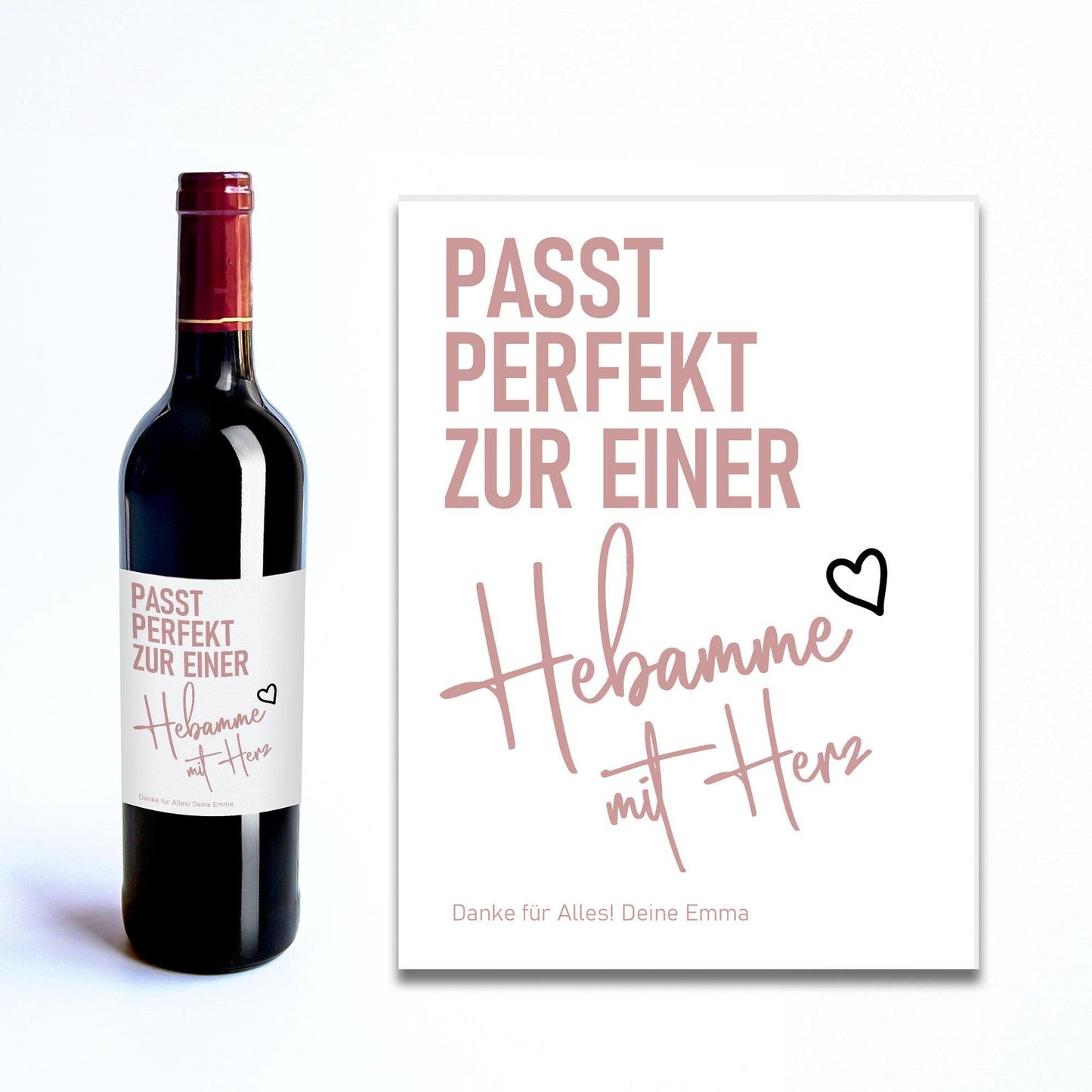 Personalisiertes Weinetikett Hebamme mit Herz Flaschenetikett Geschenk - Schwangerschaft - Geburt Geschenk - Name - Dankeschön - Etikett kleinebuchstaben