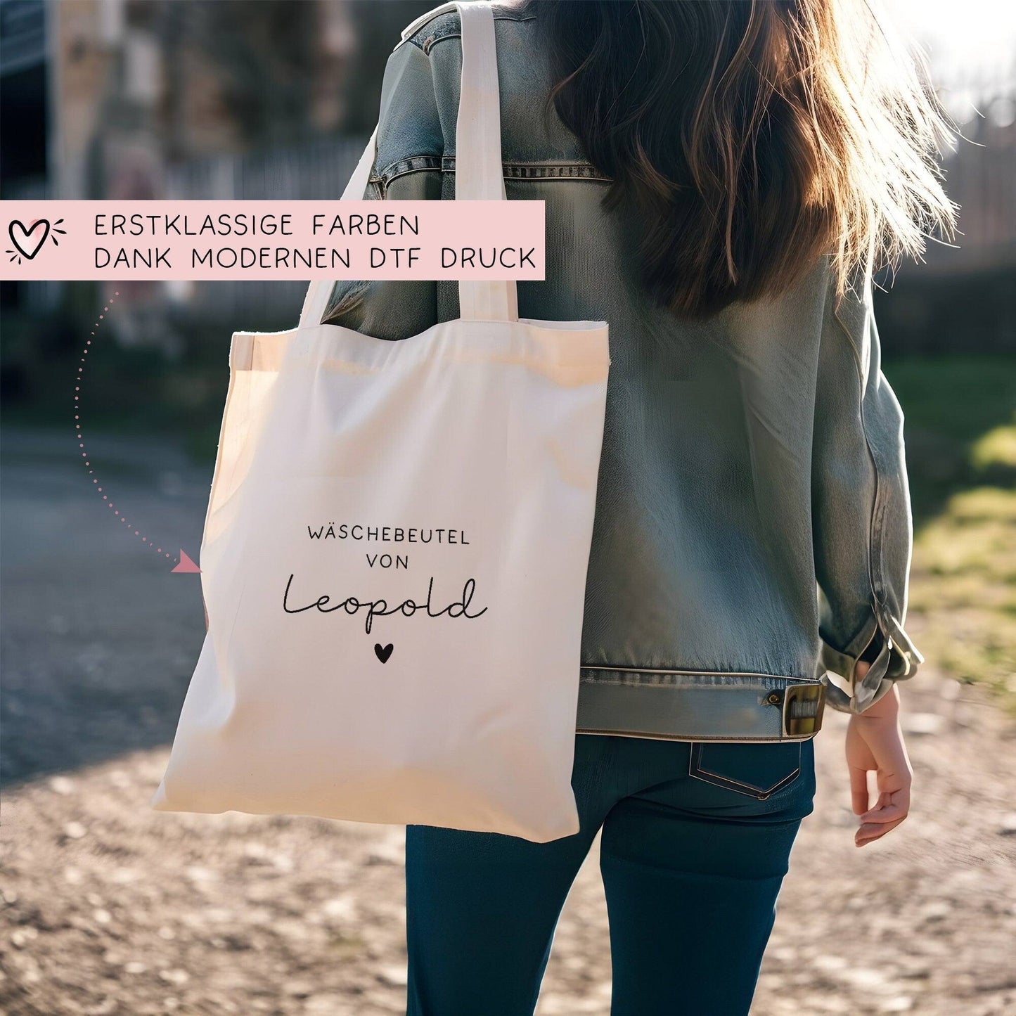 Wäschebeutel für die Kita mit Namen - Wechselwäsche-Tasche - Stoffbeutel - Personalisiert mit Namen - Tragetasche - Henkeltasche kleinebuchstaben