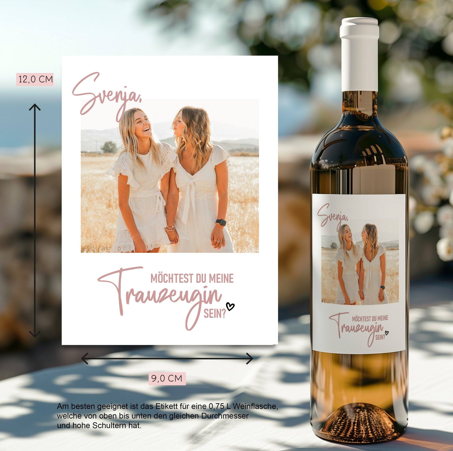 Personalisiertes Weinetikett "Möchtest Du meine Trauzeugin sein?" Flaschenetikett mit Name und Foto, besonderes Geschenk für Freundinnen. kleinebuchstaben
