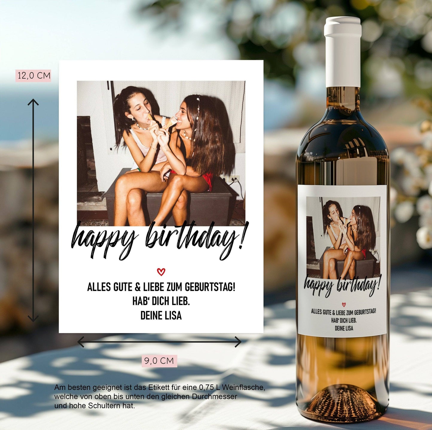 Personalisiertes - Weinetikett Geburtstags-Flaschenetikett "Happy Birthday" mit Foto & Namen - Geschenk zum Geburtstag - schwarz kleinebuchstaben