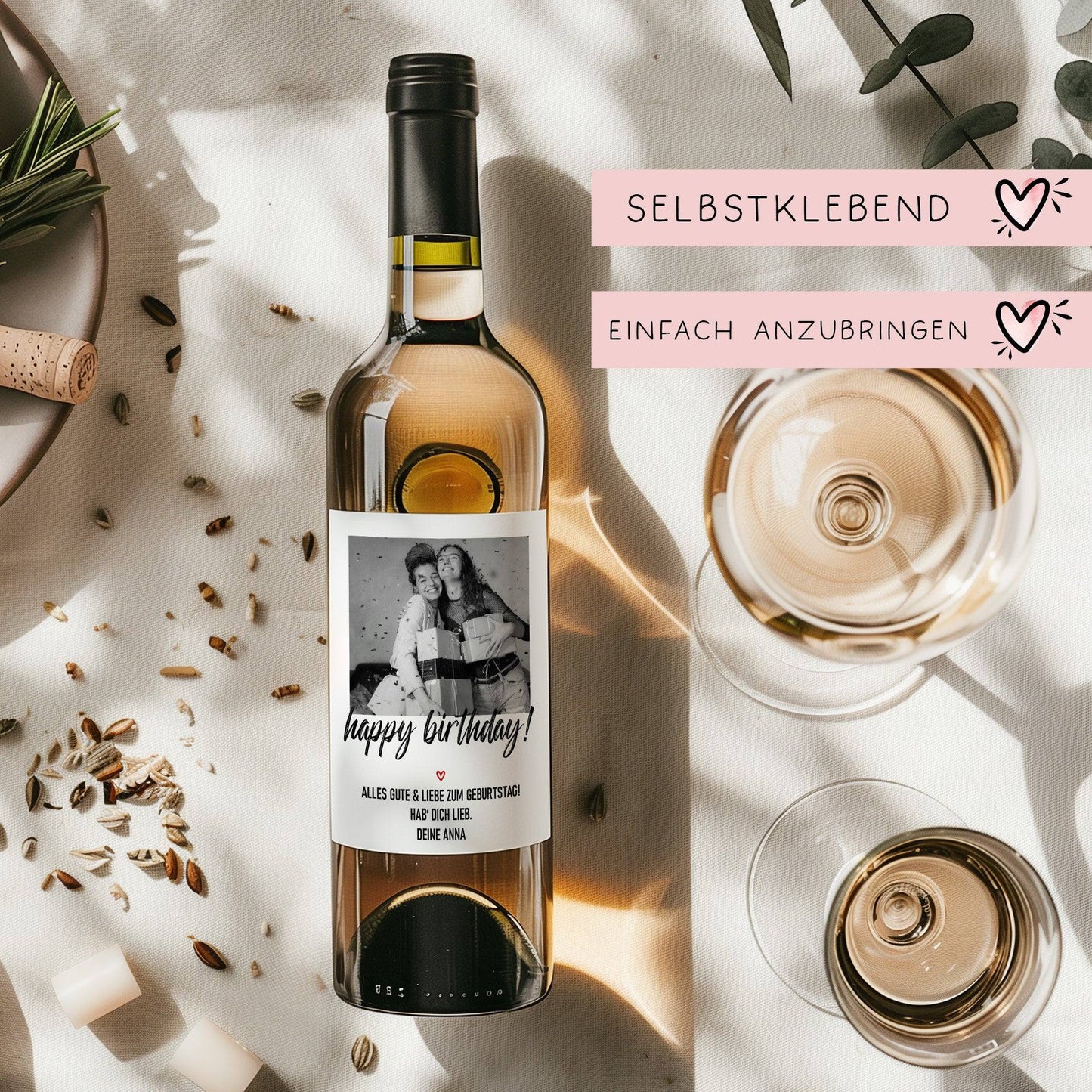 Personalisiertes - Weinetikett Geburtstags-Flaschenetikett "Happy Birthday" mit Foto & Namen - Schwarz kleinebuchstaben