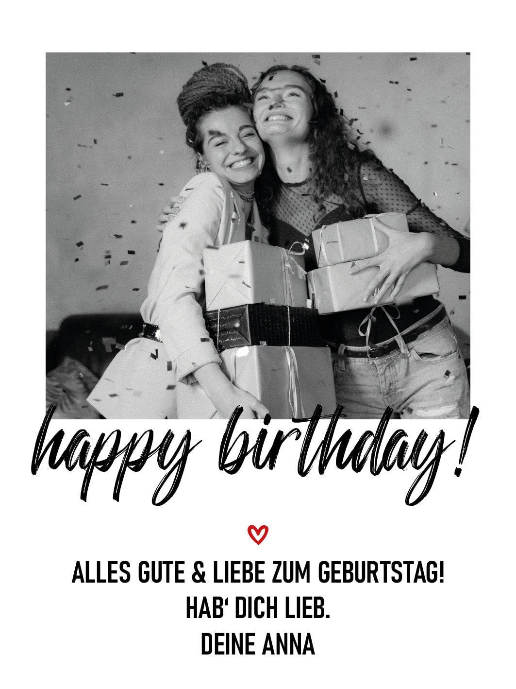 Personalisiertes - Weinetikett Geburtstags-Flaschenetikett "Happy Birthday" mit Foto & Namen - Schwarz kleinebuchstaben