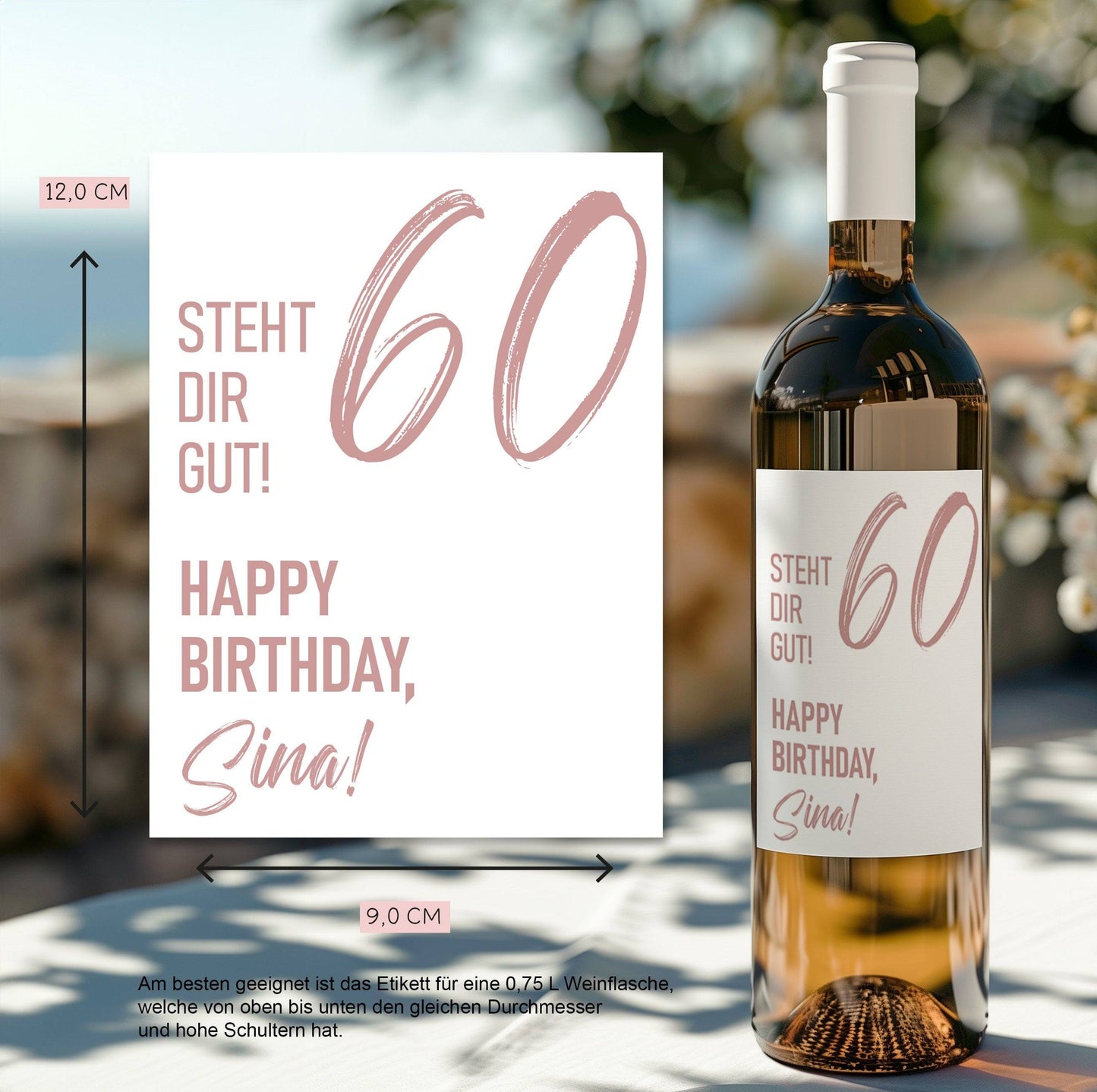 Weinetikett personalisiert, Geburtstags - Weinetikett für runde Geburtstage 20. 30. 40. 50. 60. Geburtstag - Rosa kleinebuchstaben 60. - Rosa Versand per Post