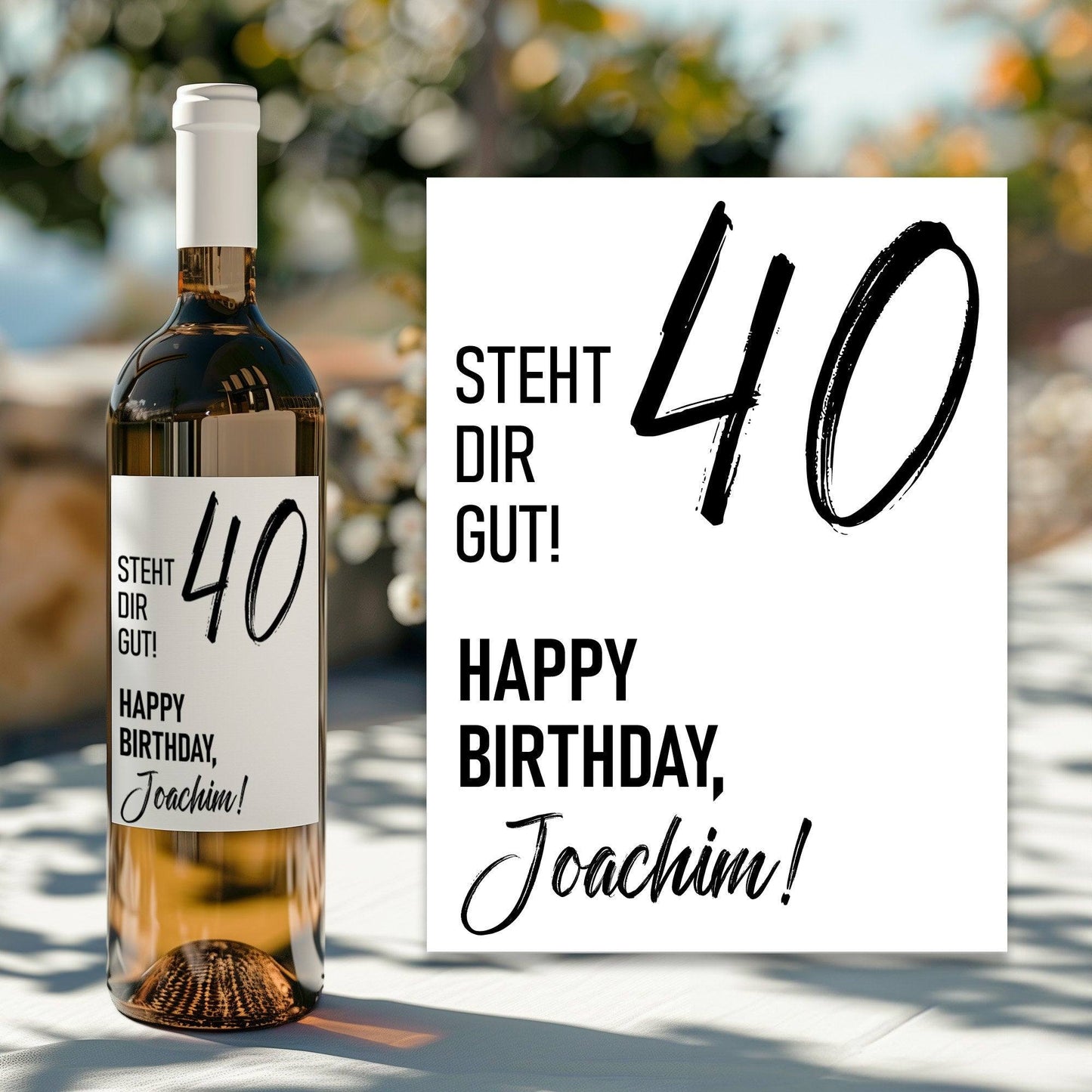 Weinetikett personalisiert, Geburtstags - Weinetikett für runde Geburtstage 20. 30. 40. 50. 60. Geburtstag - Schwarz kleinebuchstaben 40. Schwarz Versand per Post