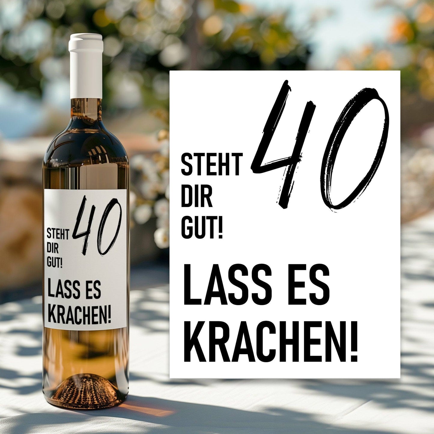 Weinetikett runder Geburtstag 20 30 40 50 60, Flaschenetikett für Weinflaschen, ideales Geschenk für Weinliebhaber - Schwarz kleinebuchstaben 40. - Schwarz Versand per Post