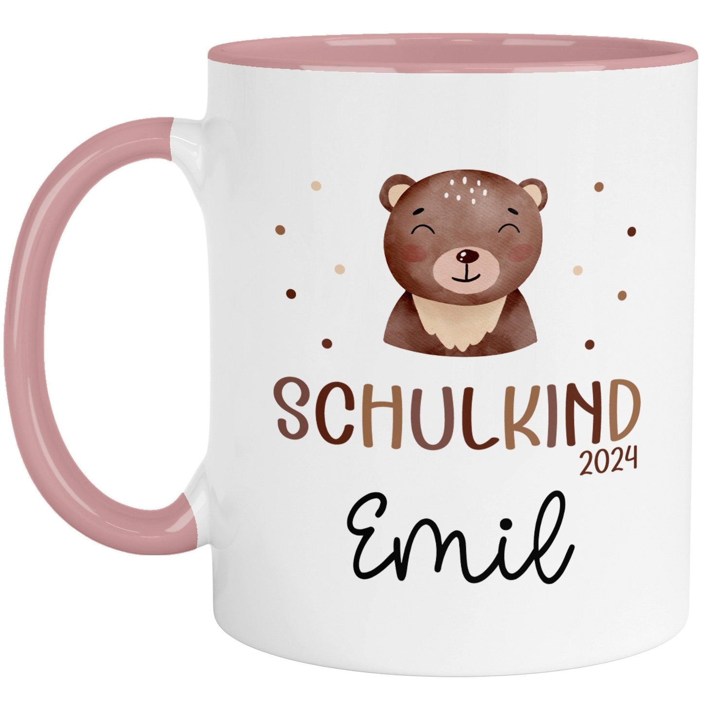 Schulkind 2024 Tasse, personalisierte Kindertasse mit Namen, Einschulungsgeschenk Bär kleinebuchstaben