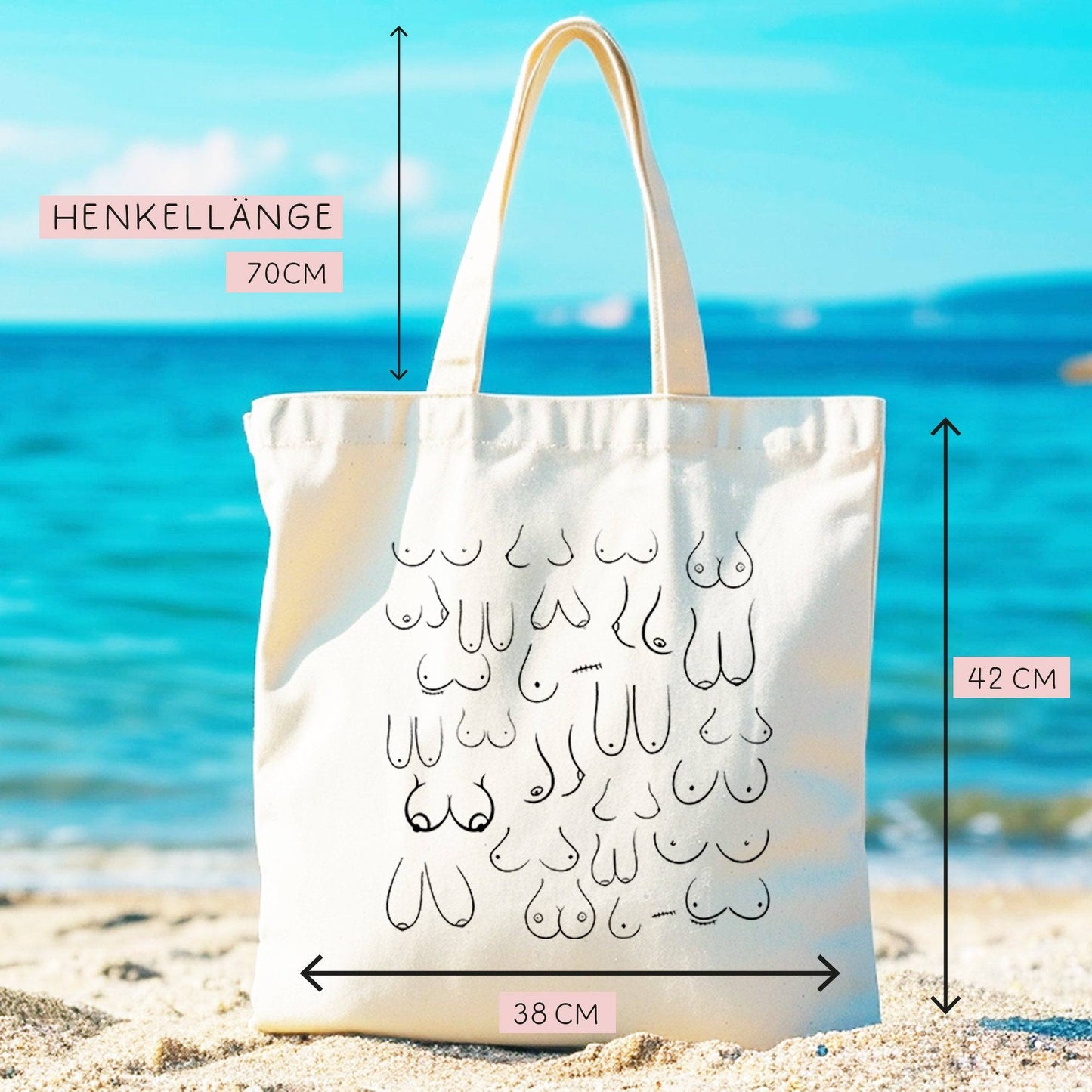 Baumwolltasche / BUSENFREUNDIN BUSENFREUNDE - Öko-Stofftasche mit langen Henkeln, perfekt als Leinentasche zum Einkaufen mit lustigem Spruch kleinebuchstaben