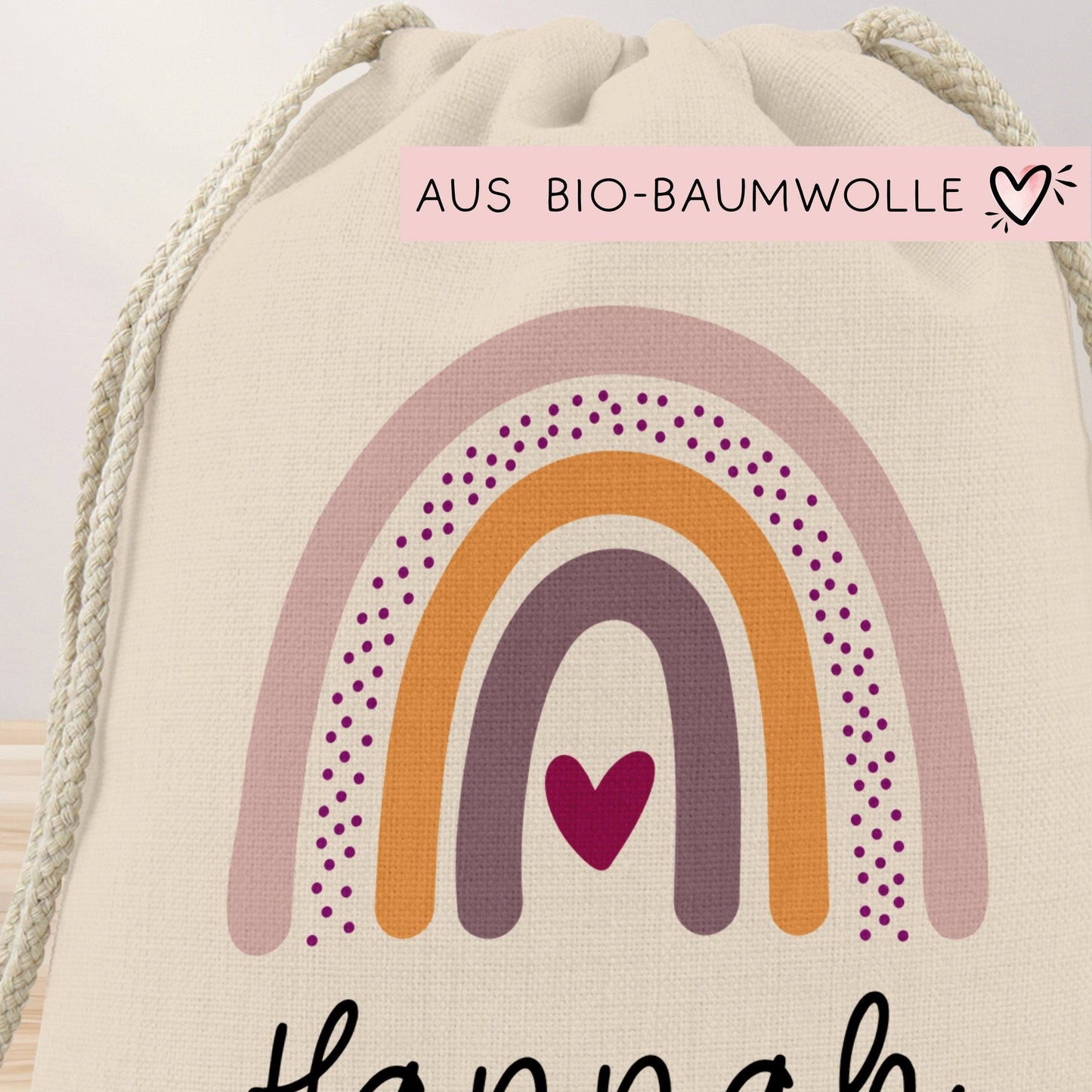 Kinder-Beutel mit Namen personalisiert Personalisierter Turnbeutel | Regenbogen-Design. Perfekt als Rucksack für Schule und Kindergarten kleinebuchstaben