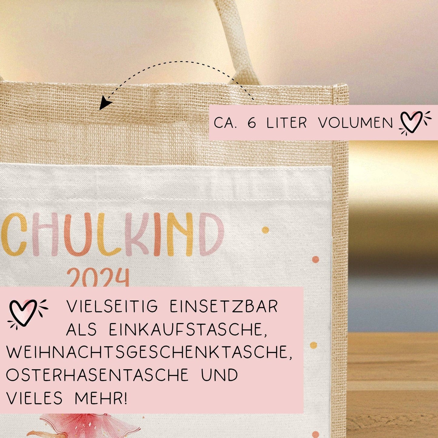 Ballerina Fee Schulkind Tasche 2024, Schultasche, Geschenk Einschulung, Schultüte, personalisierte Jutetasche, Einschulungsgeschenk kleinebuchstaben
